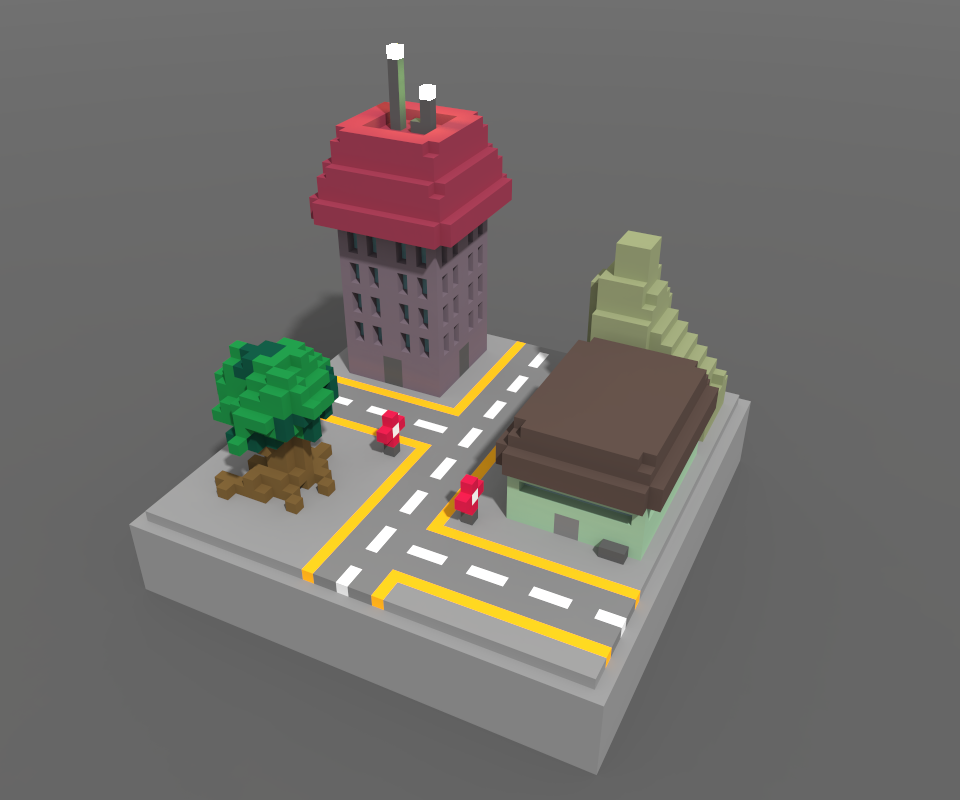 Magica Voxel Exploration Town Scene