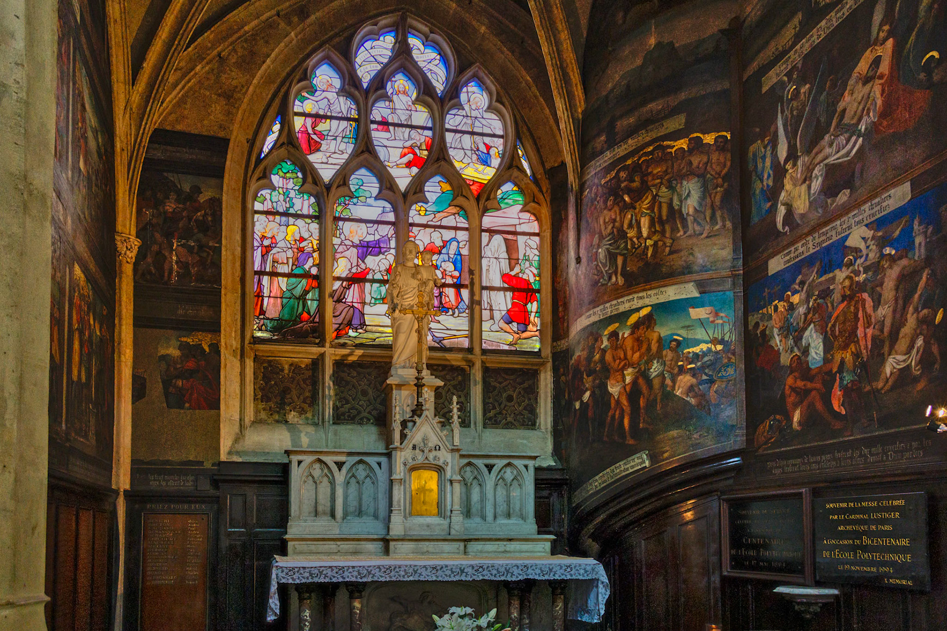 Deep reds and golds encase the sacred space that houses the saintâ€™s reliquary.