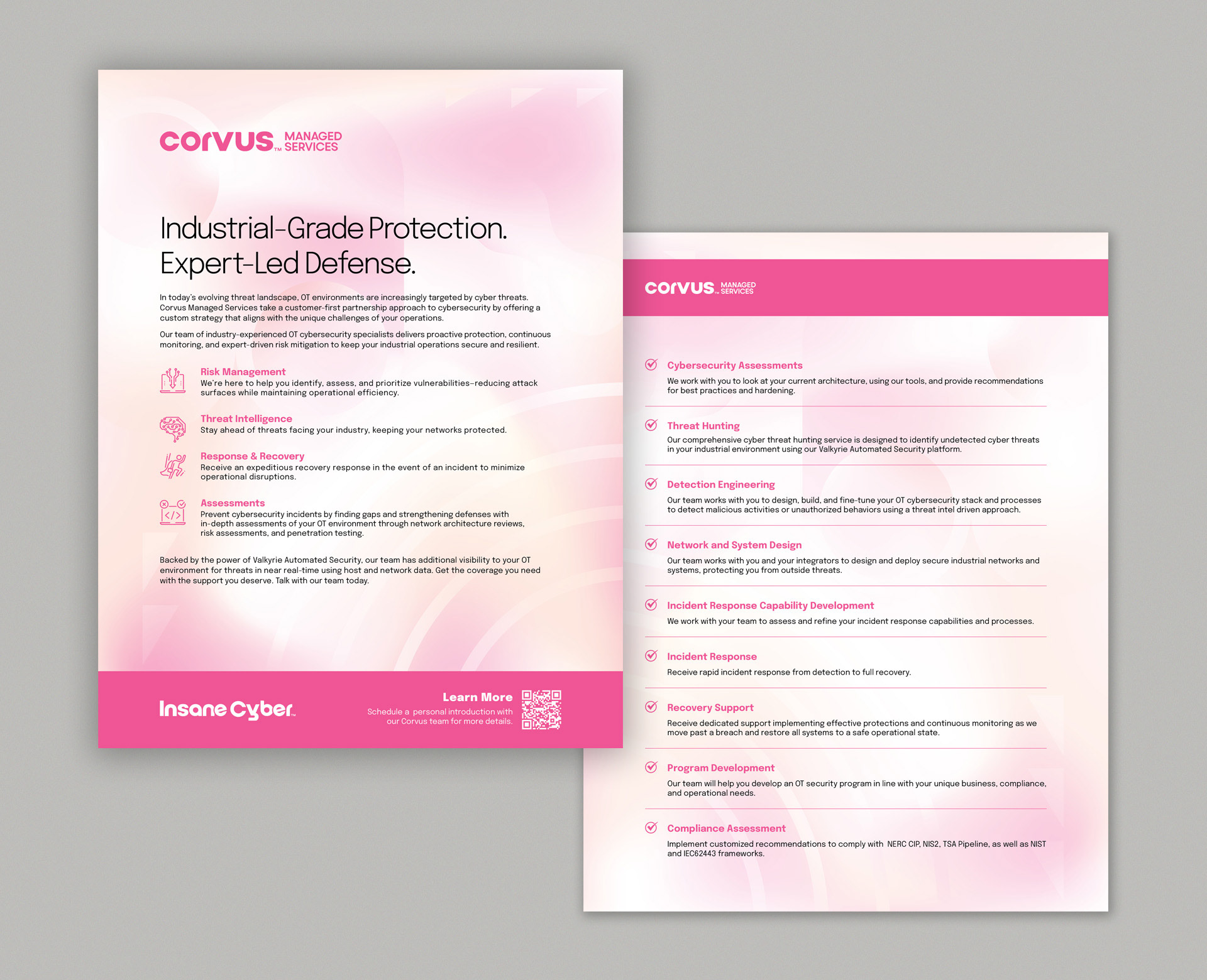Sales sheet design for Corvus Managed Services.