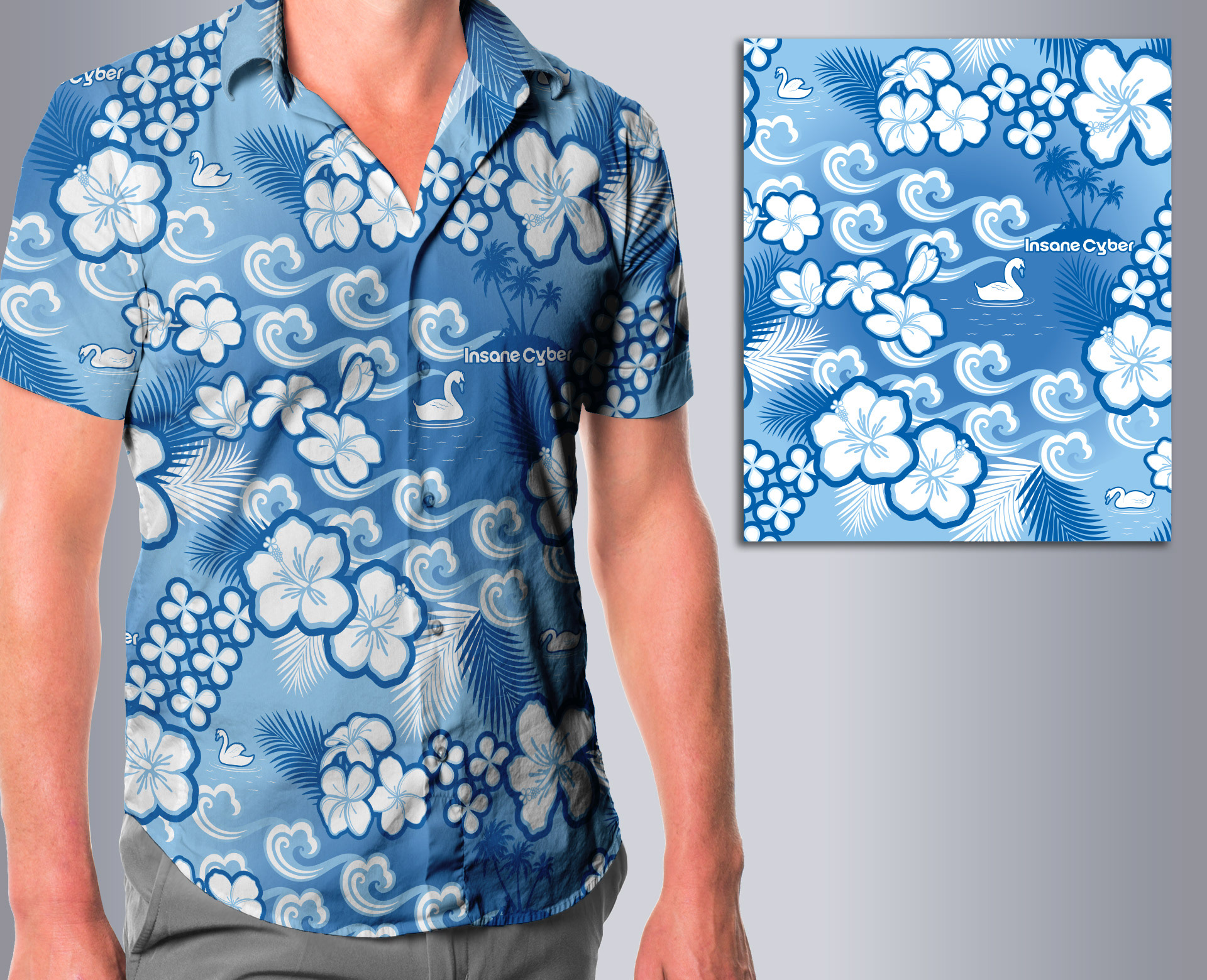 Hawaiian style shirt design for a tradeshow in Hawaii.