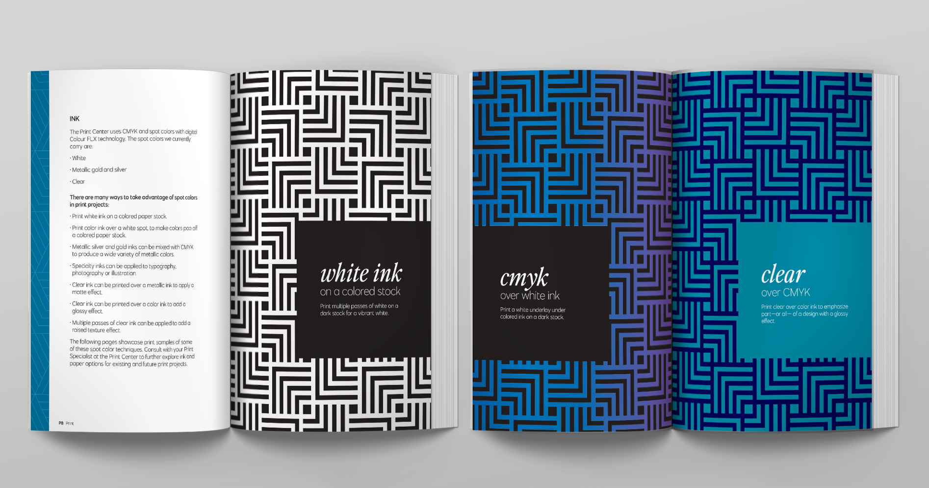 Handbook design showcasing specialty inks.