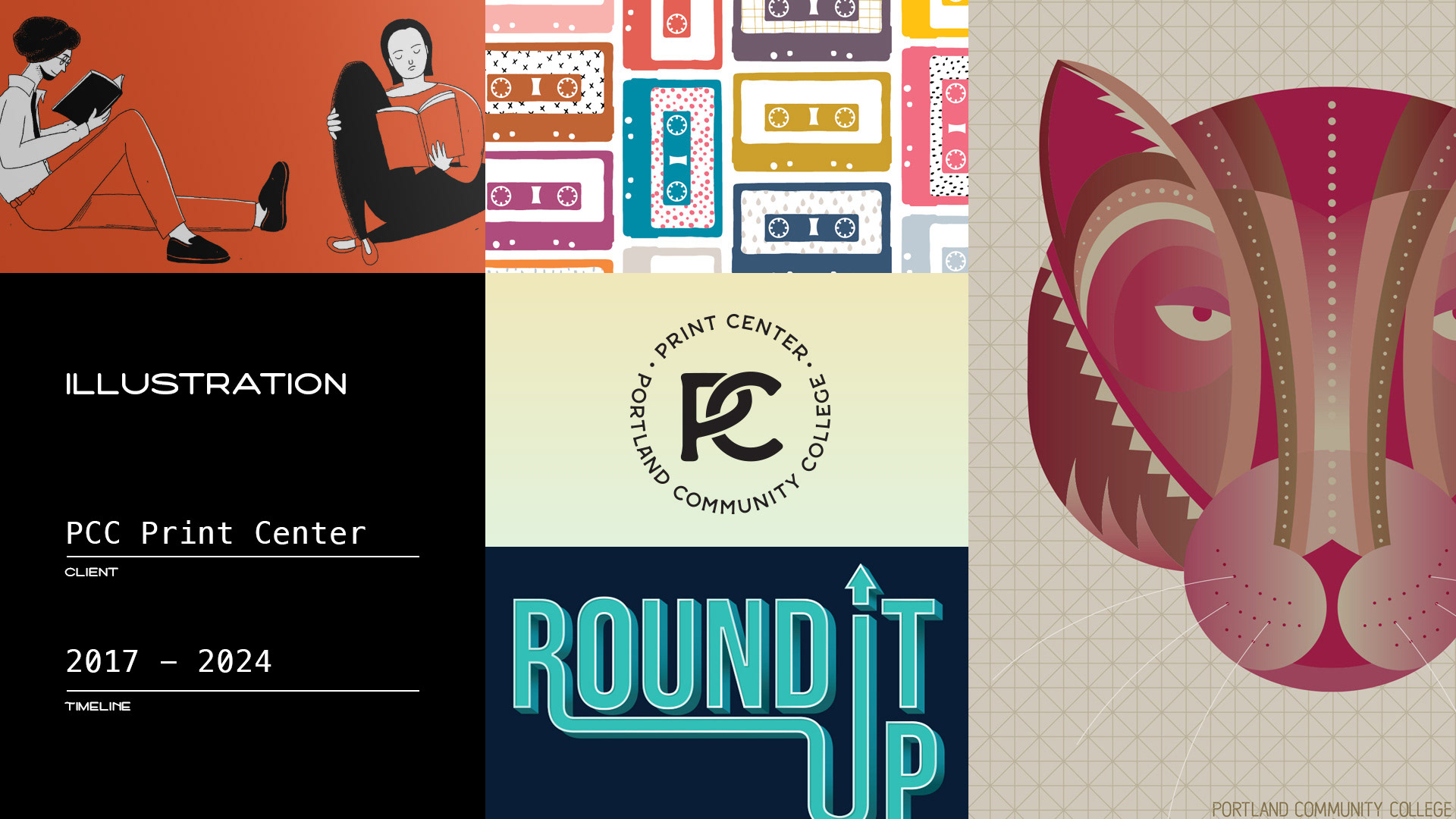 Collage of illustrations created for Portland Community College.