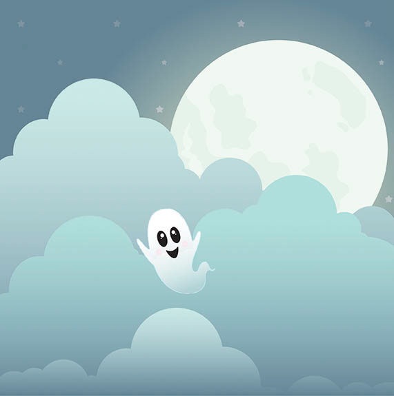 Ghost floating in a night sky, illustration