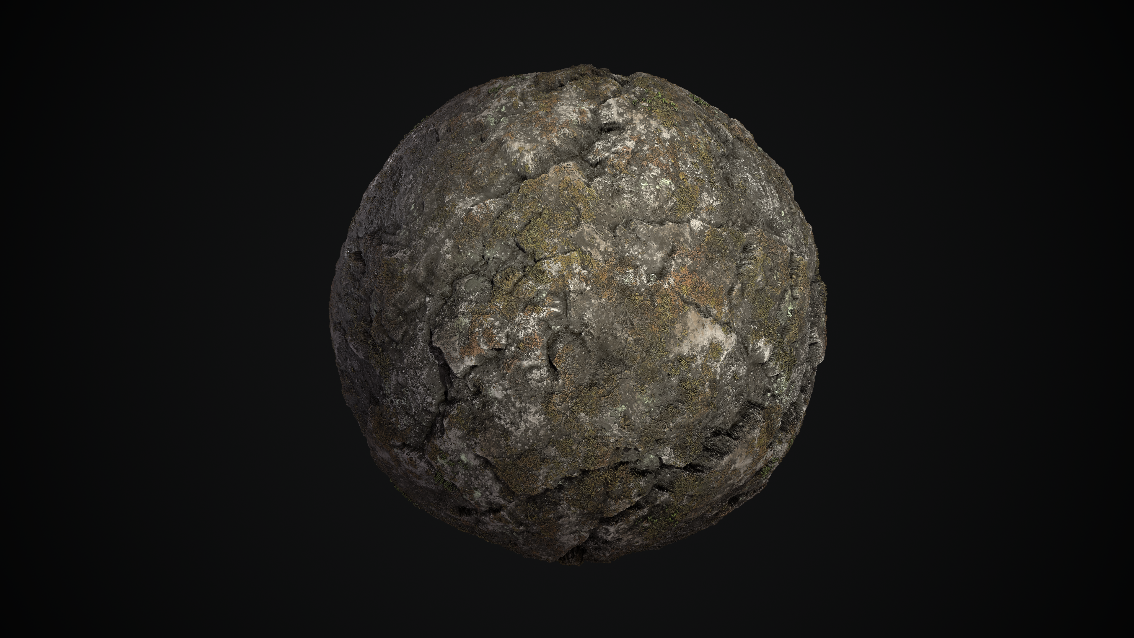 Mossy and blackened rocky material