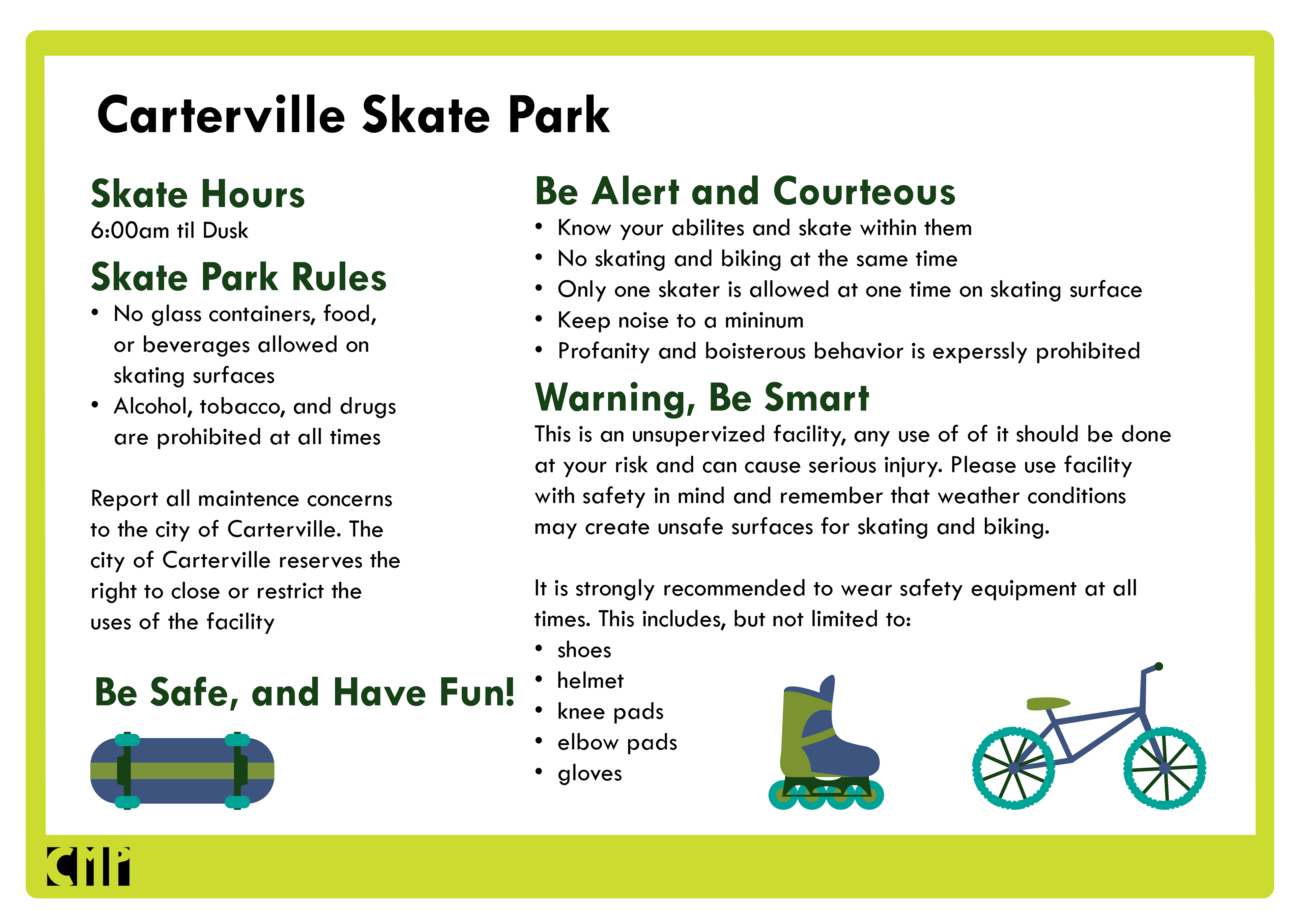 Carterville Skate Park Sign