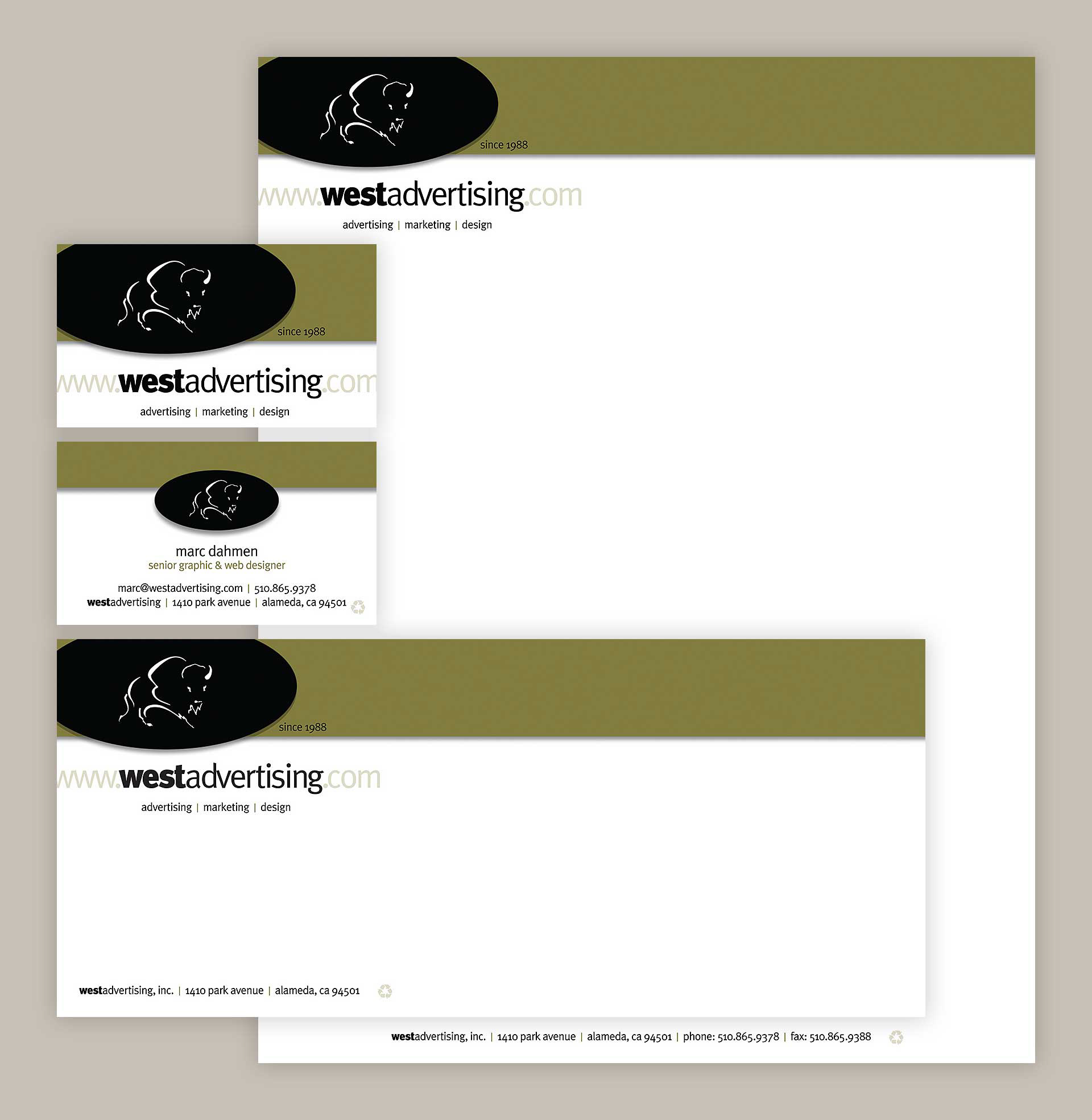 West Advertising Business Cards, Letterhead and Envelope