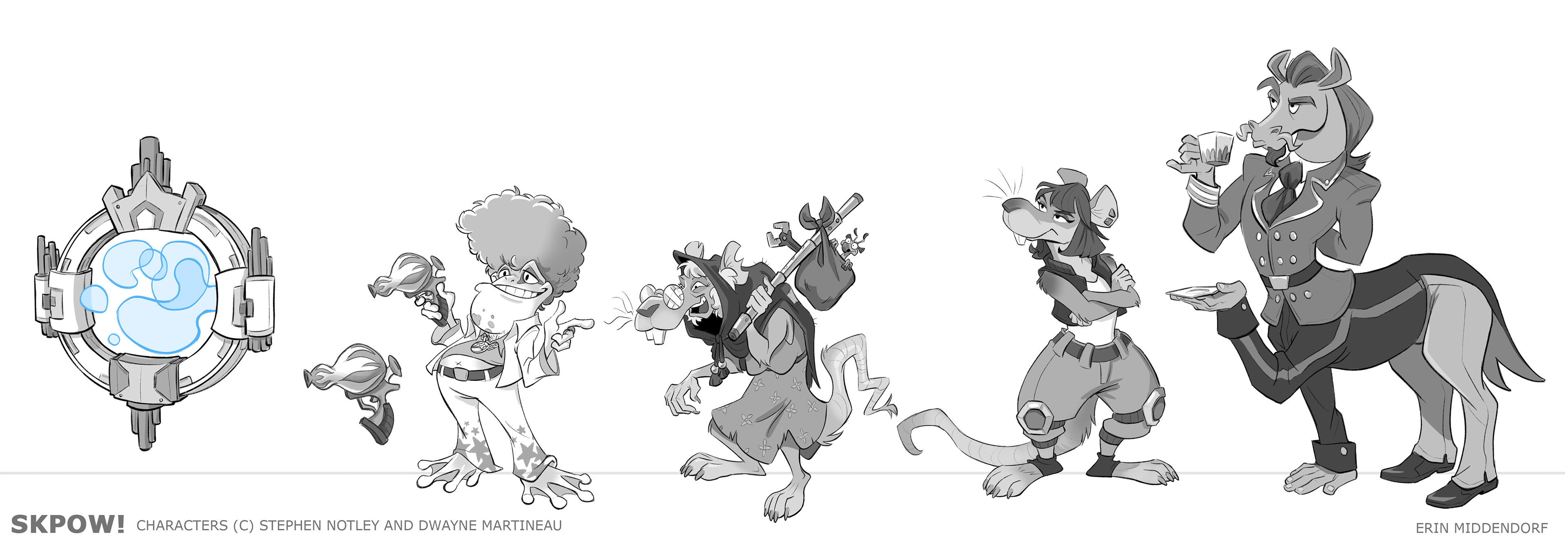 Character designs for a screenplay/pitch bible.