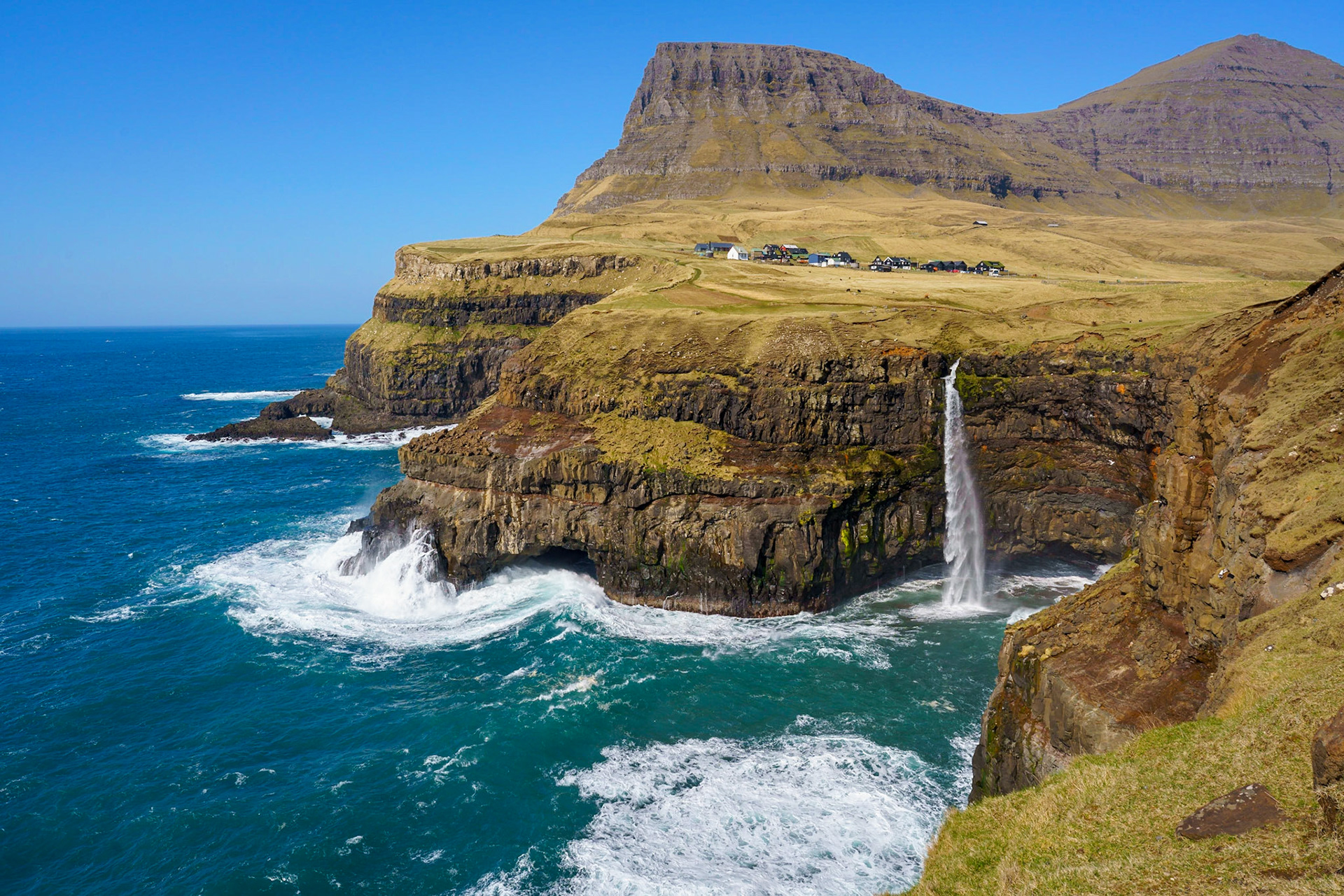 Mulafossur, beneath town of Gasadalur