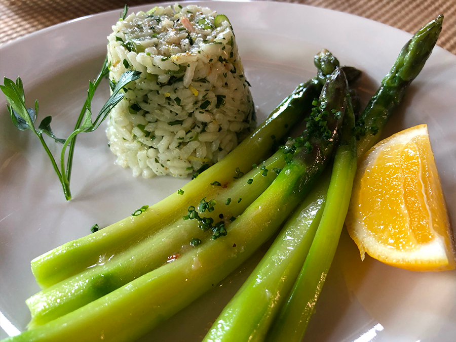 Asparagus with a Timbale of Spring Rice Salad with Lots of Herbs & Lemon