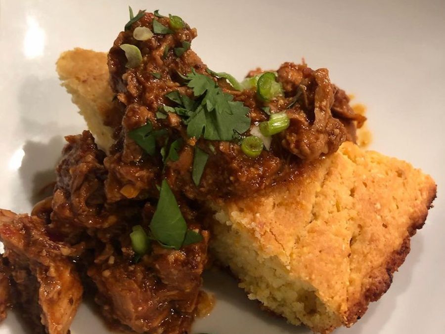 Stephane: Pork Stewed in Guajillo Chile Mole + Cornbread