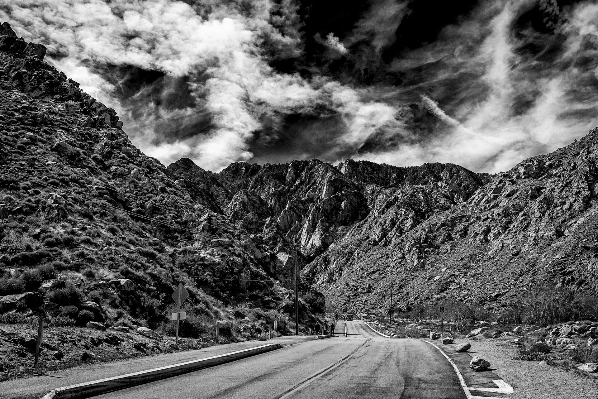 The road leading up to the Palm Springs Aerial Tramway in Palm Springs, California.  The tramway is the largest rotating aerial tramway in the world. It was opened in September 1963 as a way of getting from the floor of the Coachella Valley to near the top of San Jacinto Peak.