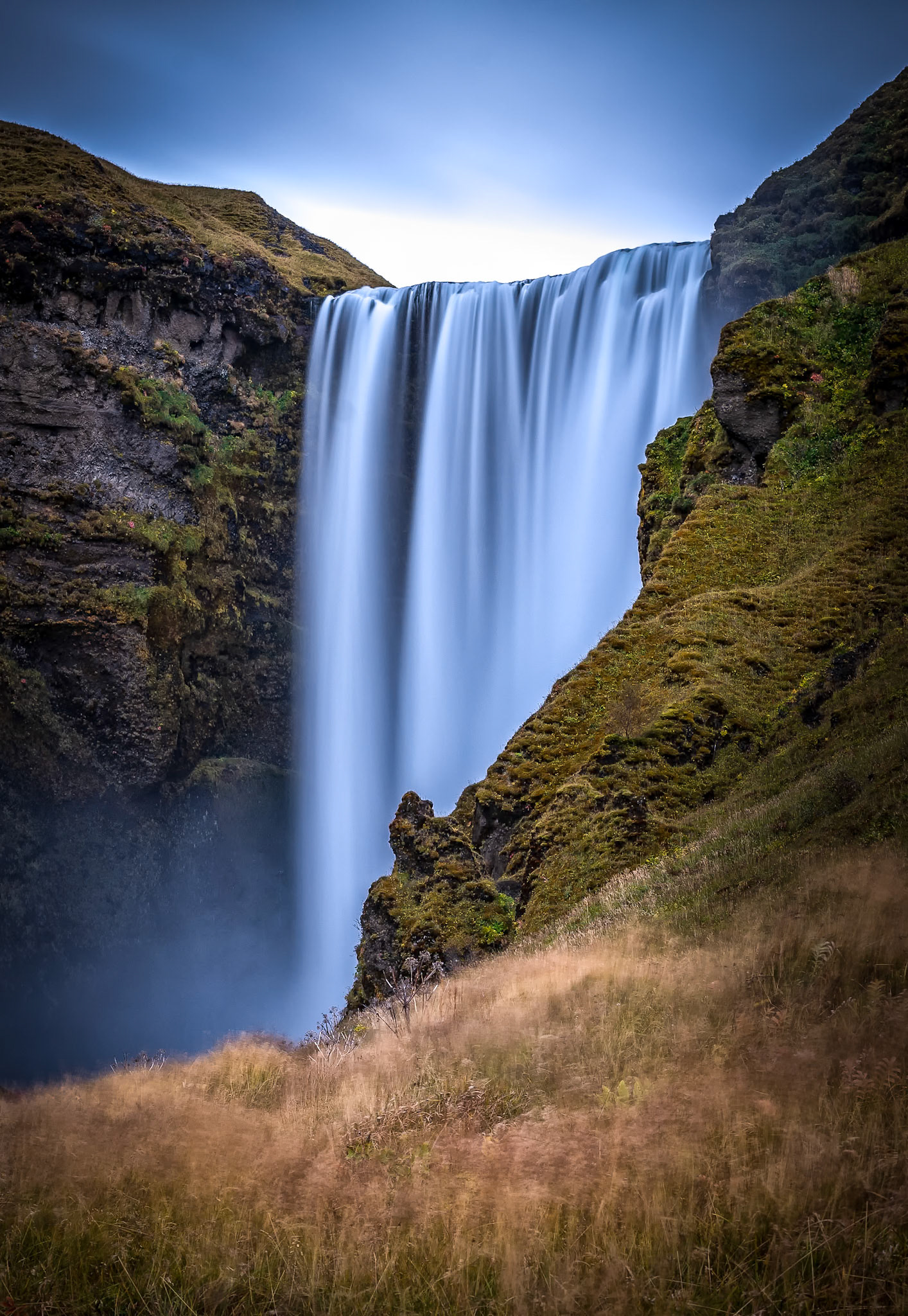 Waterfalls can be challenging to photograph as you try and find that balance between a motion blurred falls or a frozen in time falls.  This waterfall named Skógafoss in Iceland is extremely popular and finding an angle that provided a picturesque view without including one of the many hundred tourist was a fun challenge.  Or maybe I should let your imagination believe that I was alone in a remote location with this spectacular waterfall.