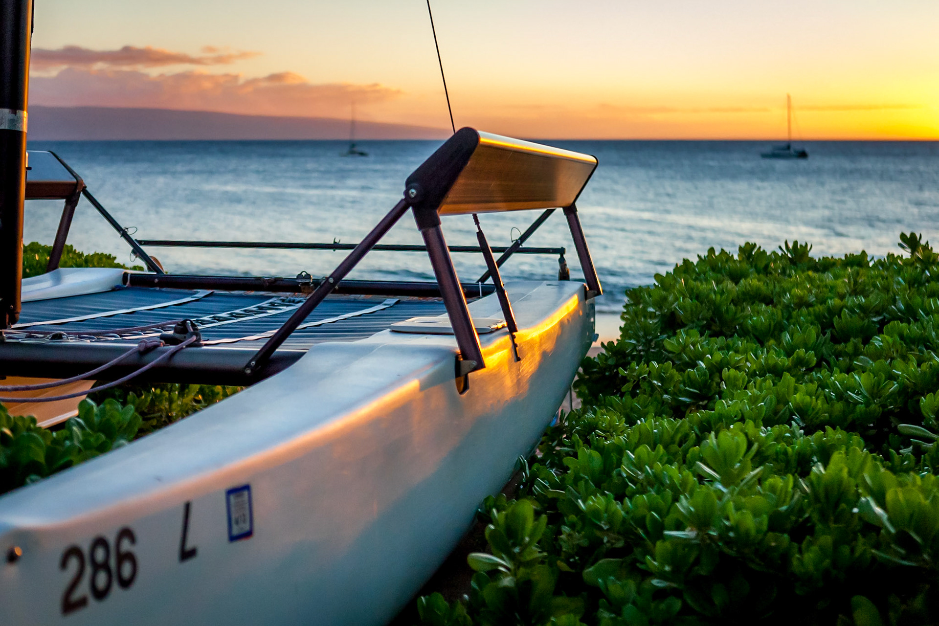 We have a rule when we travel to Hawaii to never miss a sunset.  The lighting on this day coupled with the foreground catamaran remind me many great sunsets over the years.