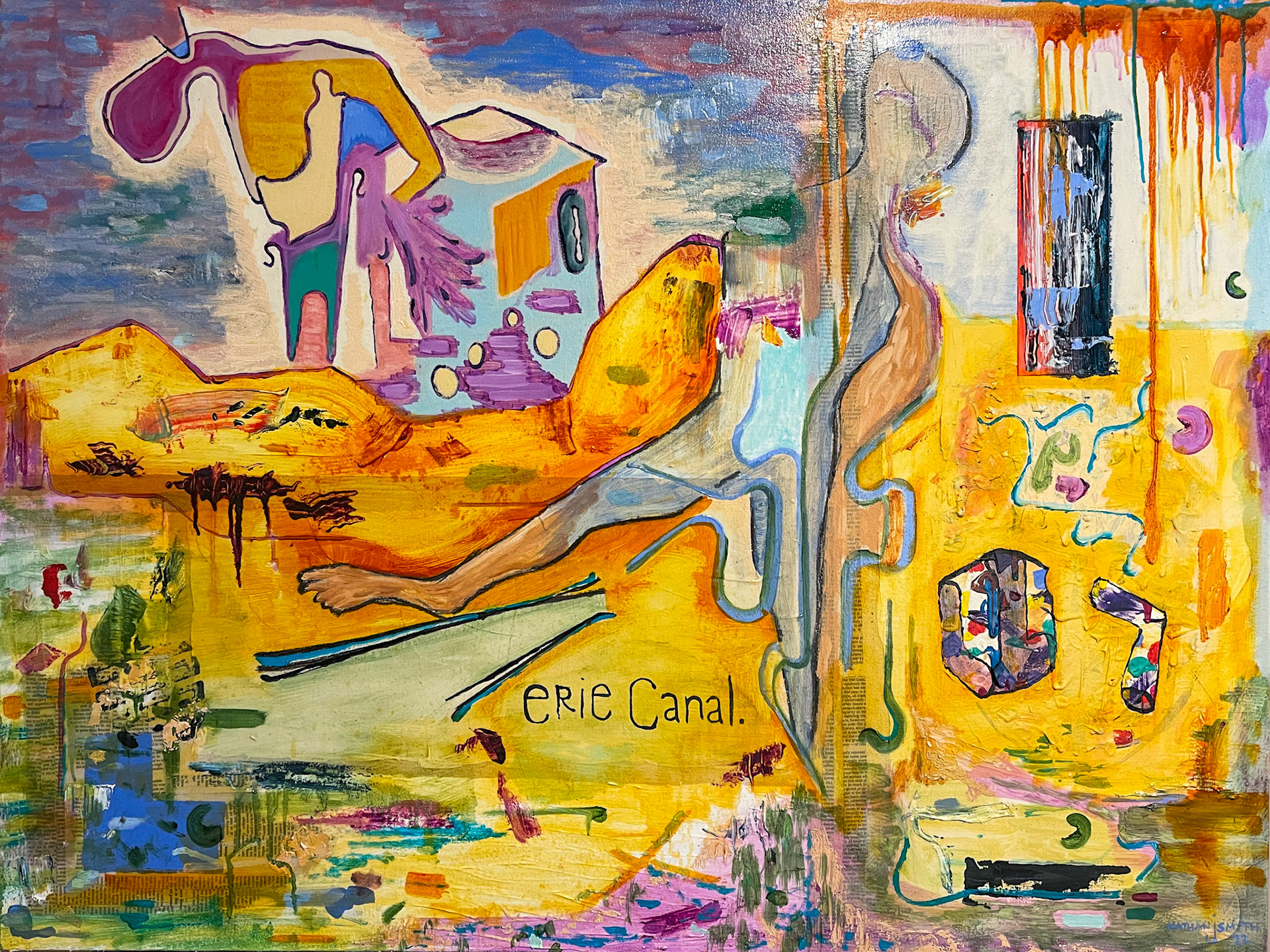 "Good Coat" Newsprint, Acrylic and Oil on Canvas 30" x 40"