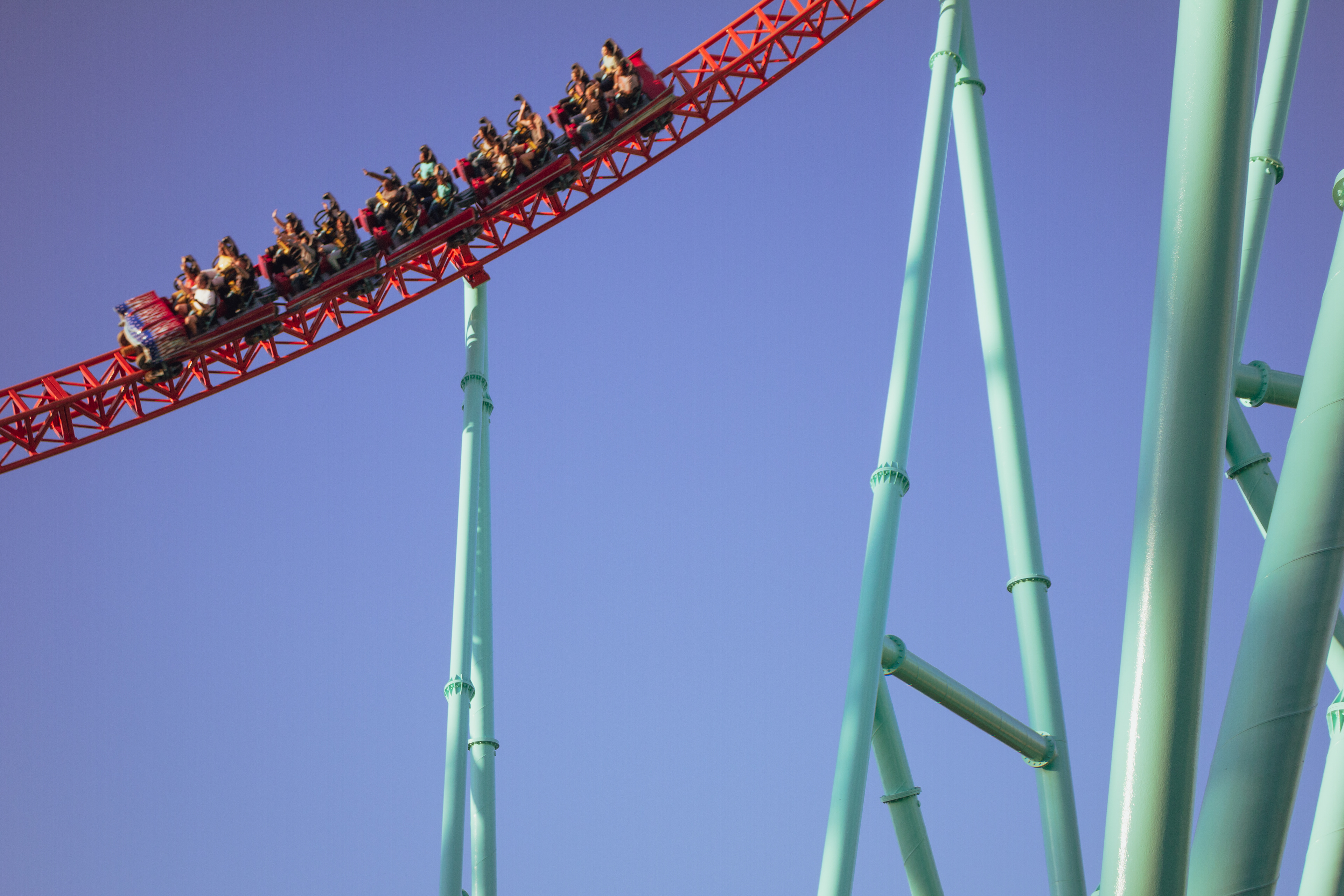The fearsome Xcelerator roller coaster at Knott's Berry Farm in Buena Park, California (2022).