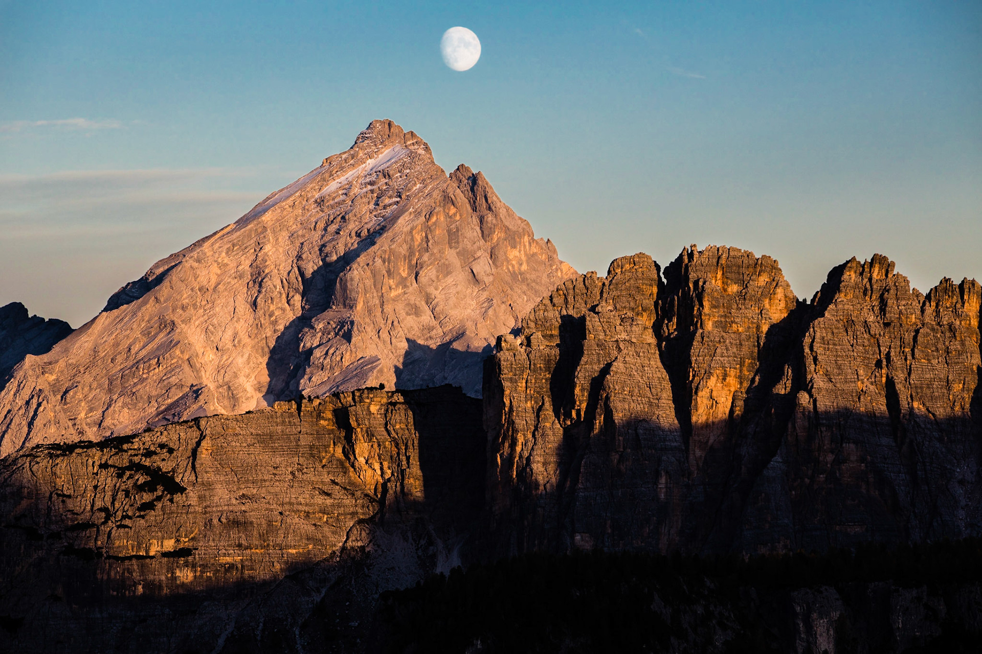 Sunset/Moonrise in the Dolomites.Sunset in the Dolomites is always magical if the view is clear.......