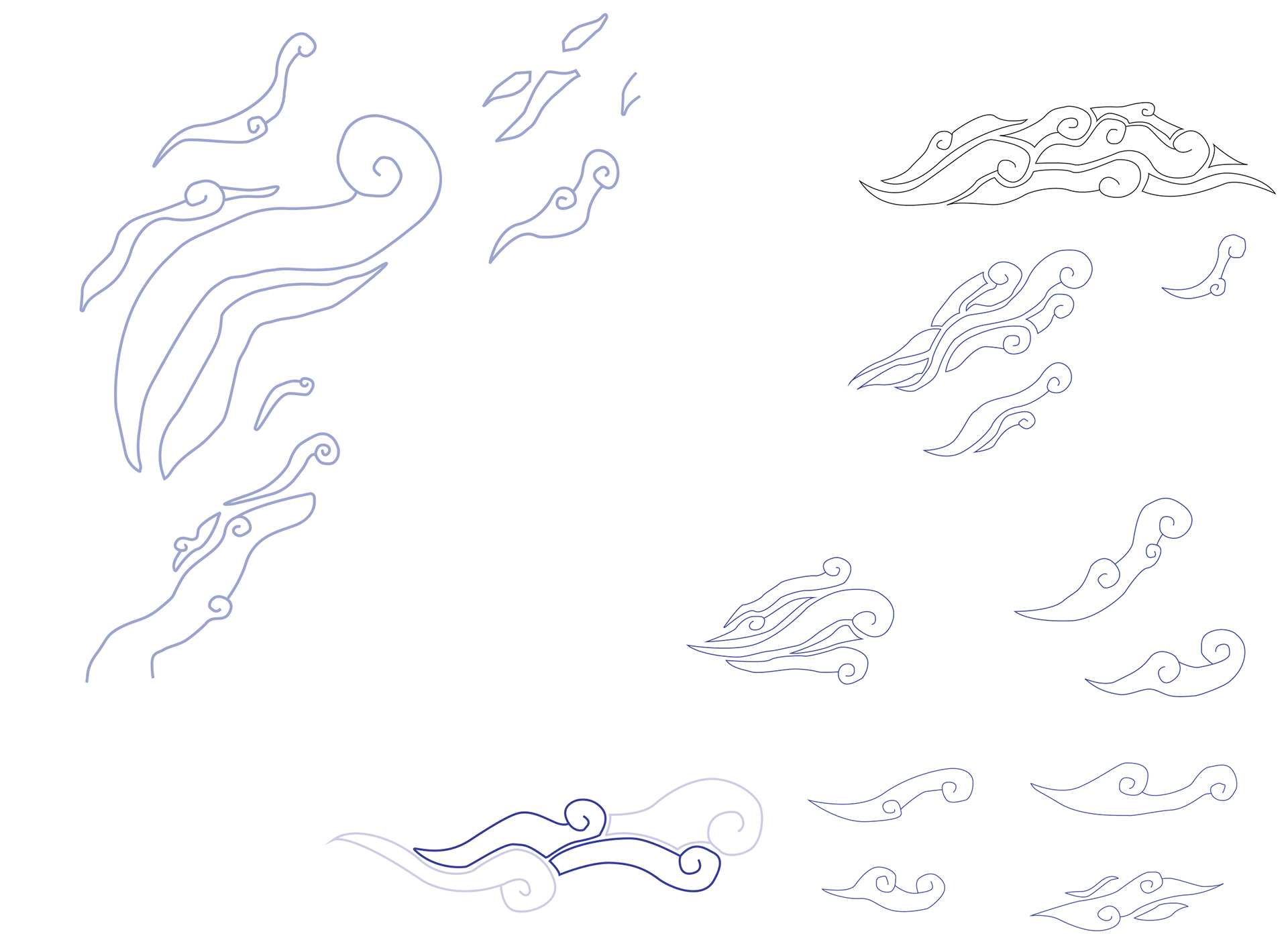 First set of cloud designs - right, Second set of cloud designs - left