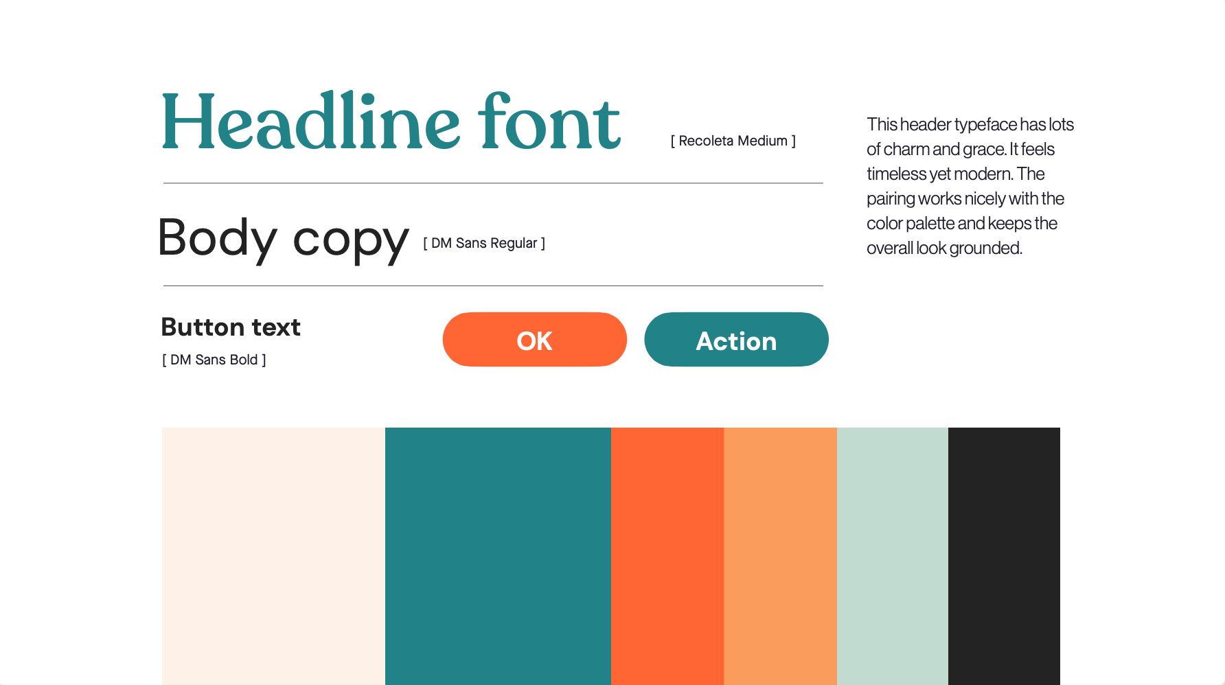 Polished yet decidedly not corporate. The color Palette is fresh, friendly, and unique.
