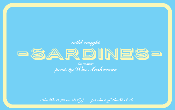 Rough draft sardine can label inspired by director Wes Anderson's art style