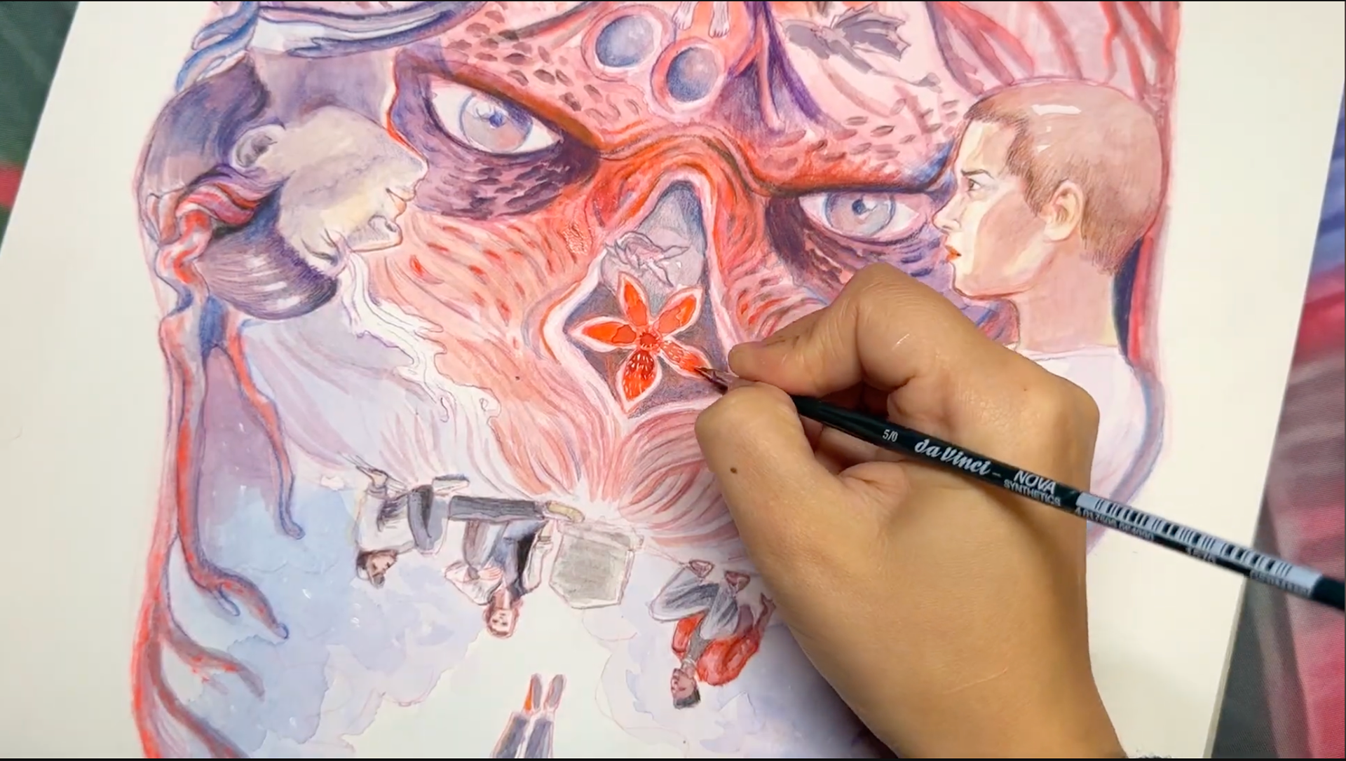 Painting using Japanese watercolours and acrylic gouache