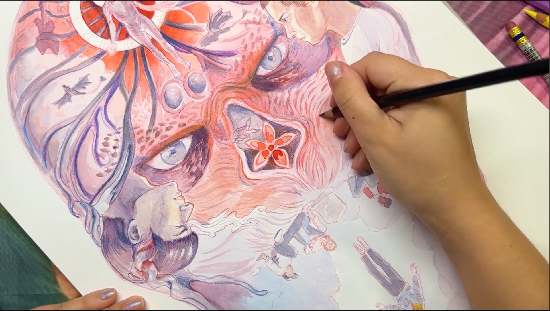 Detailing with coloured pencils