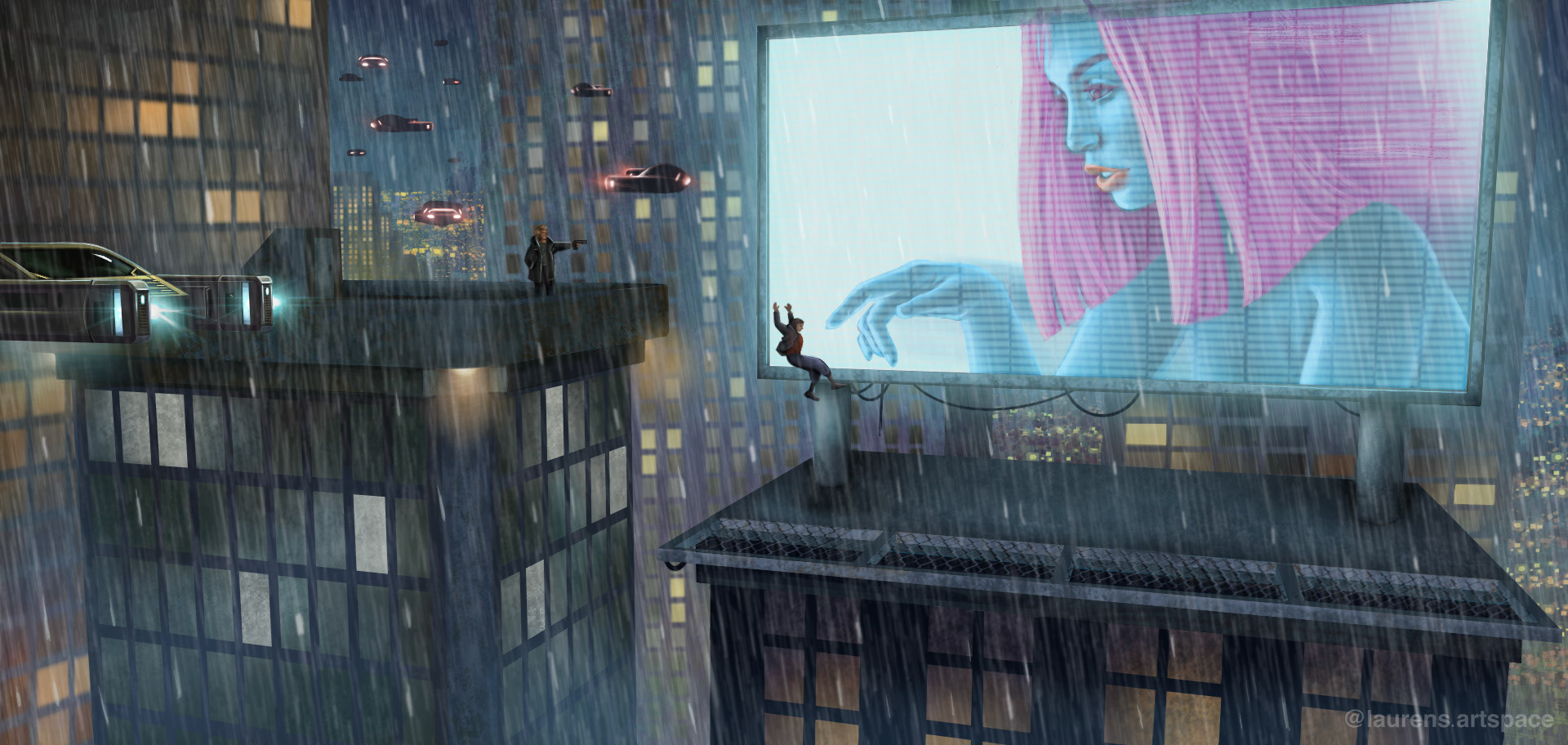 "Tears in Rain." Inspired by the "Blade Runner" universe. Created using SketchUp and Procreate. 2021
