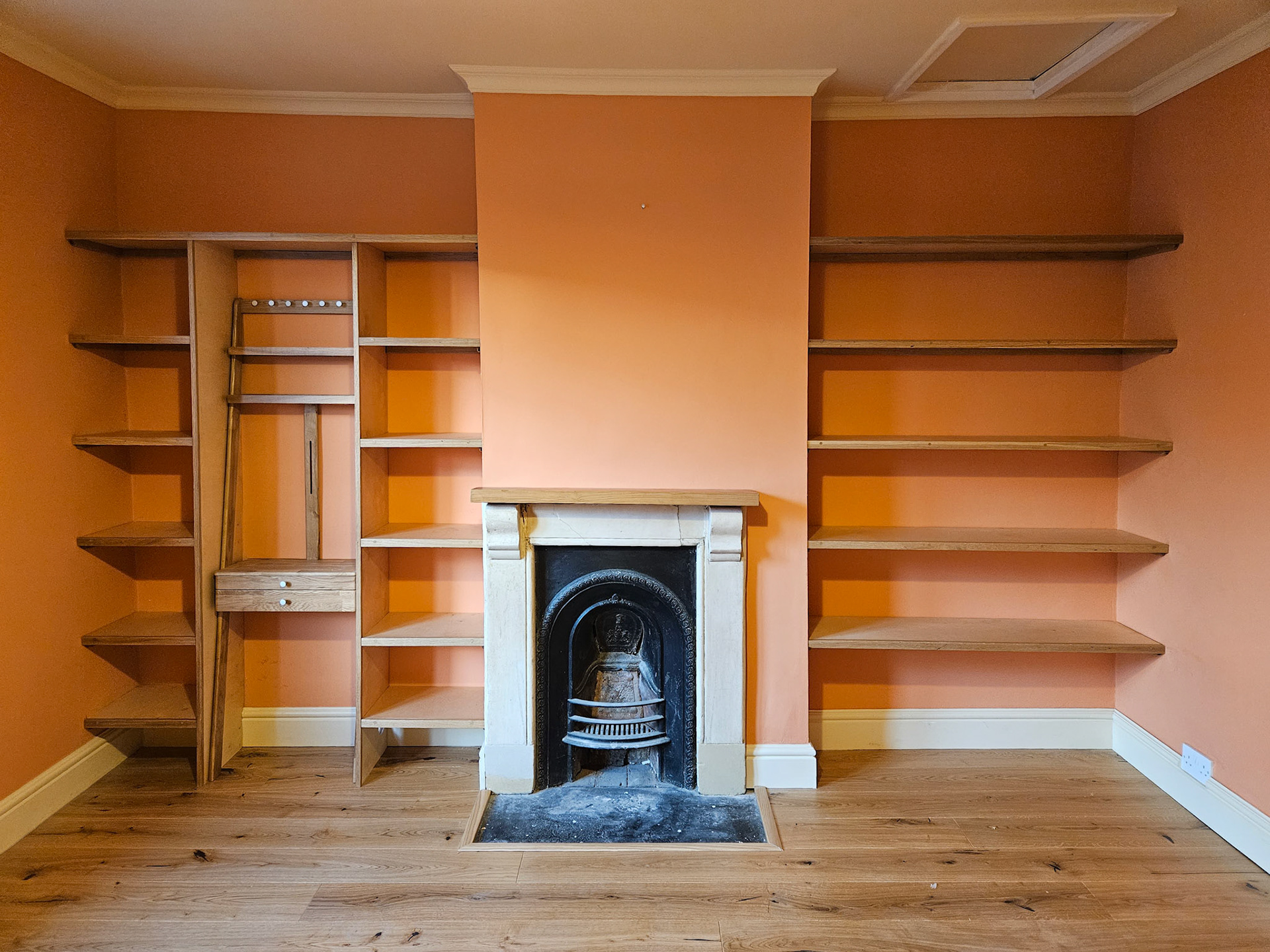 Alcove Shelves made from birch ply, and natural oak.