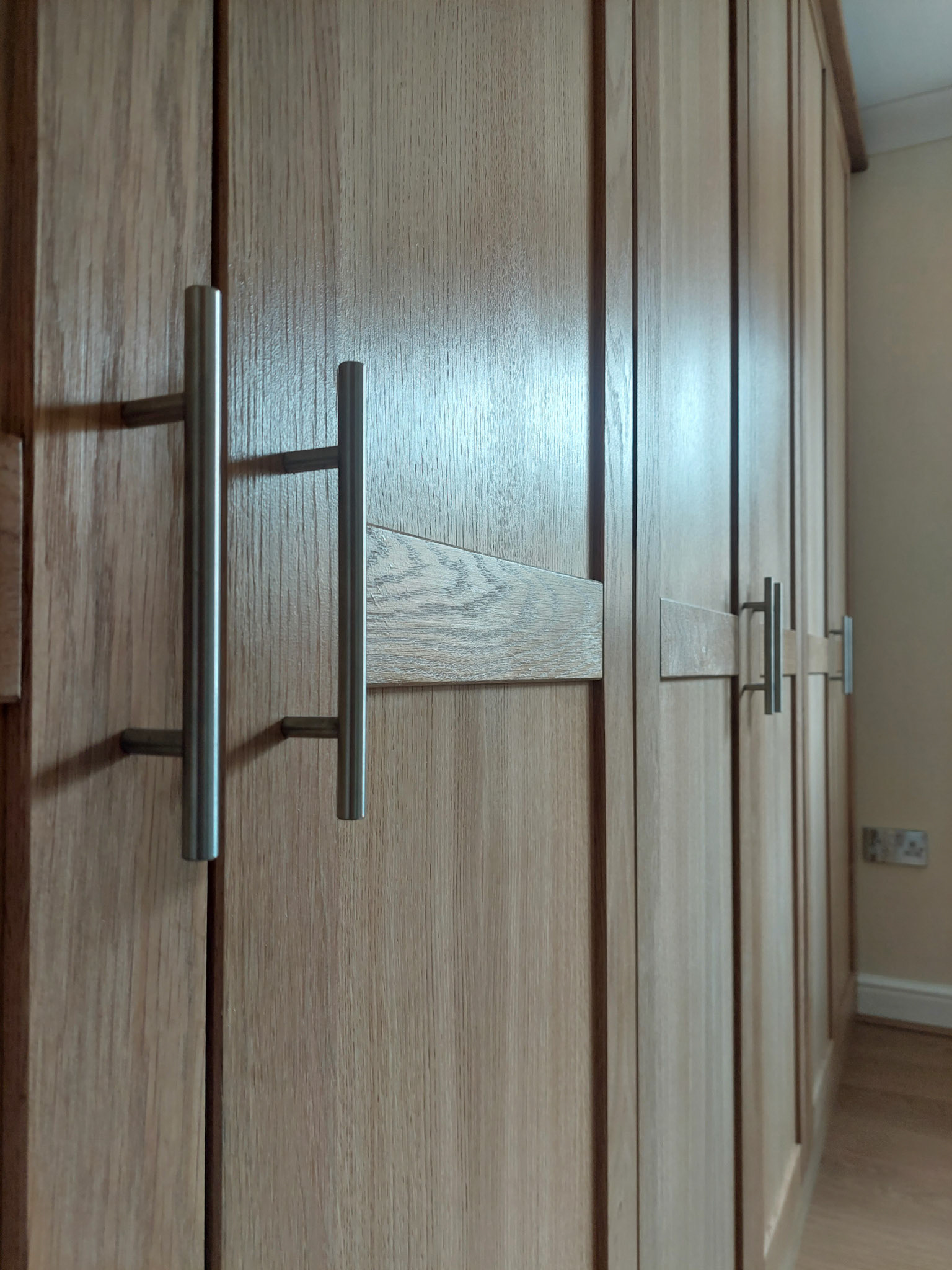 Oak Wardrobes with a clear varnish finish.
