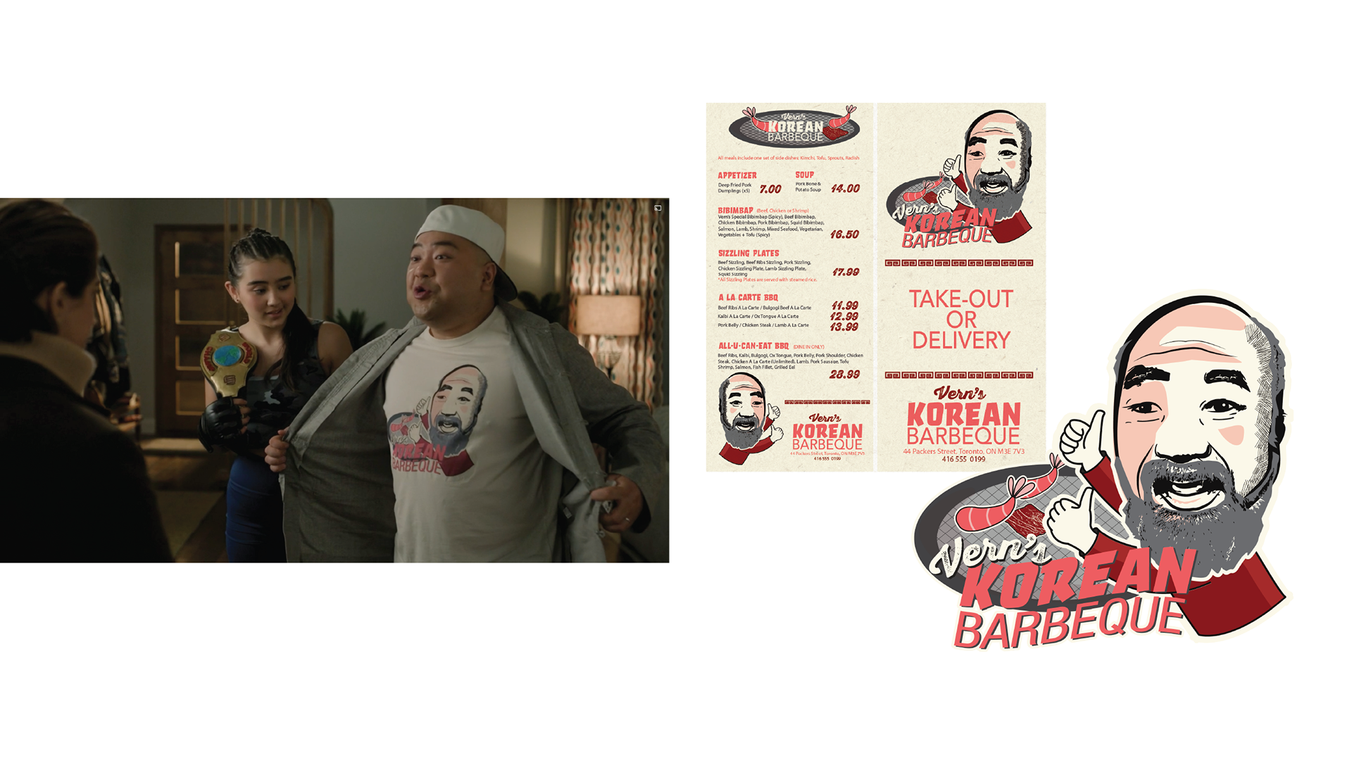 Tshirt and menu design for Vern's Korean BBQ.