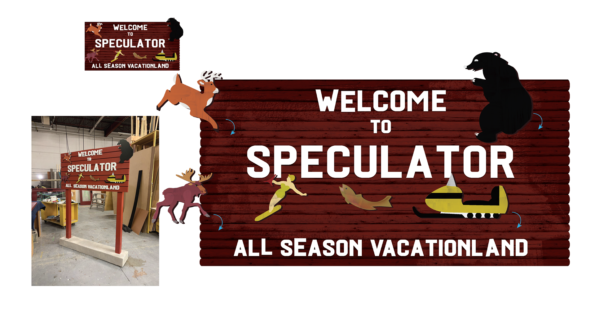 A sign duplicated from real life reference to Speculator, NY.