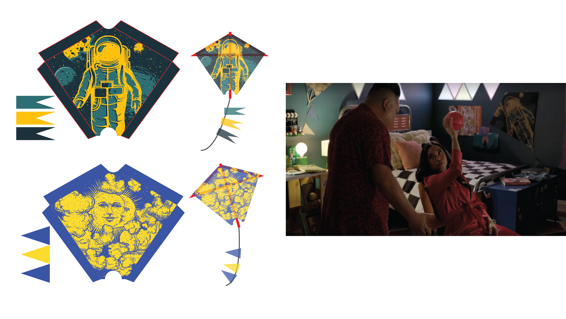 A fun kite design created for bedroom set dressing.