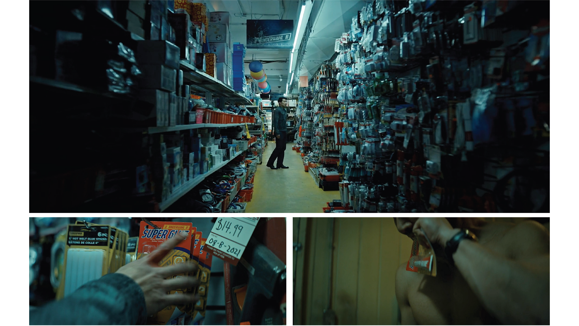 Alex makes his escape into the local hardware store to patch himself up.