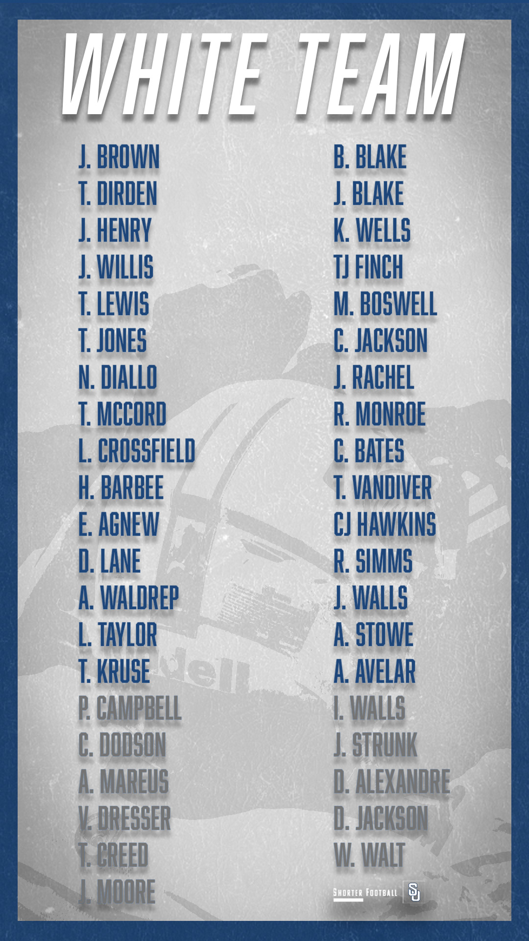 Spring Game White Team Roster