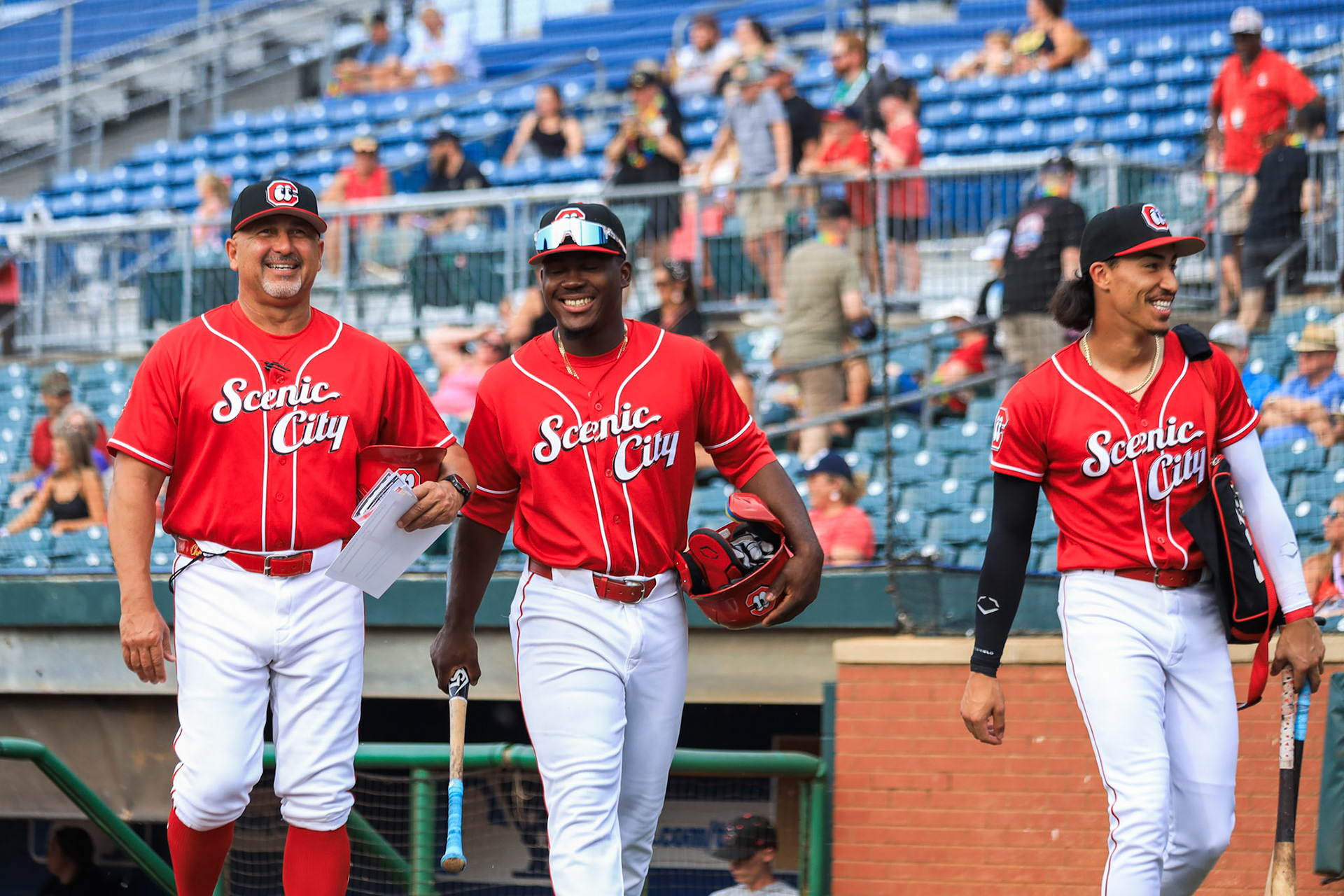 Lookouts vs. Blue Wahoos 6.26 - Hector & Edwin laugh with coach