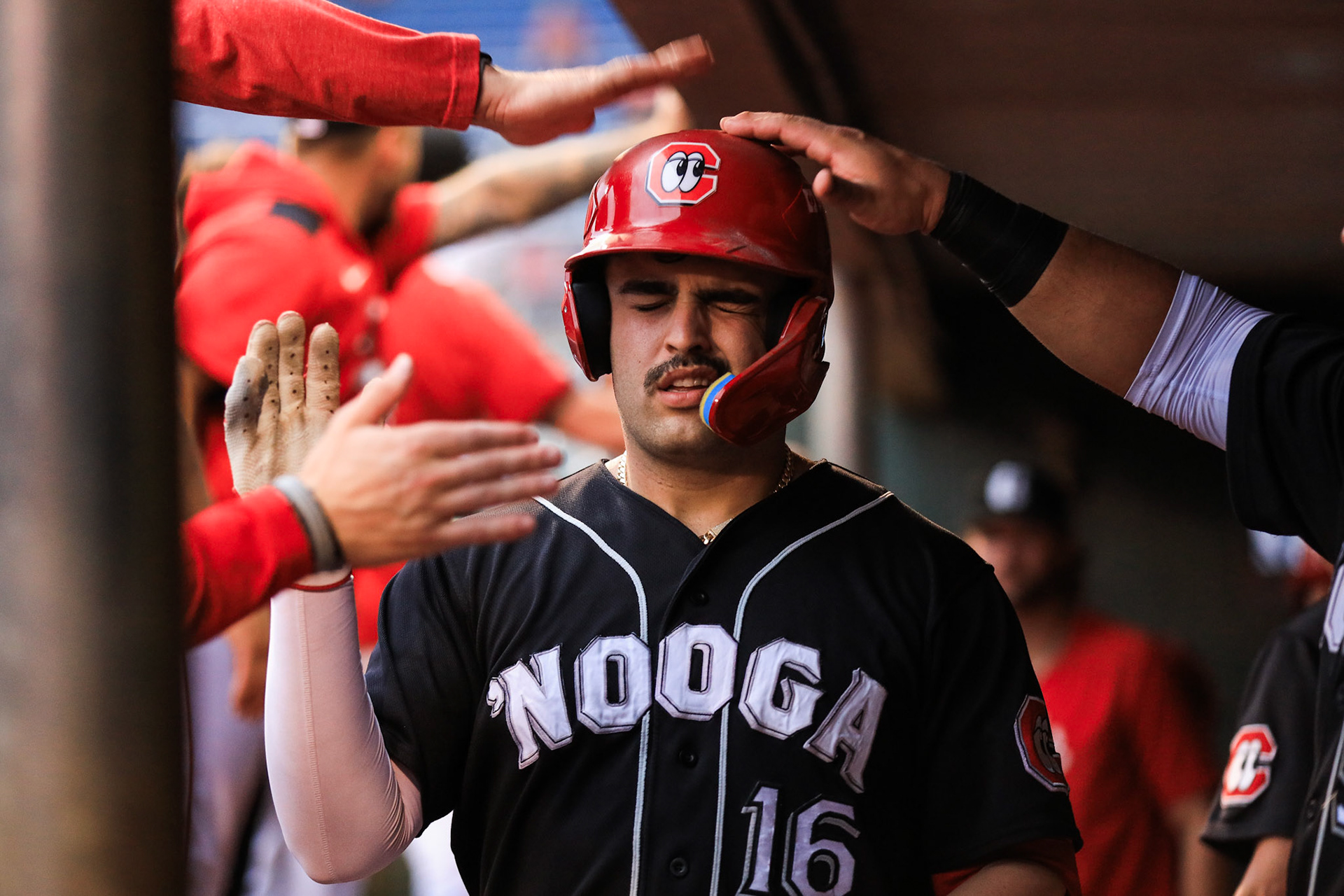 Lookouts vs. Trash Pandas 5.20 - Sal Stewart dugout celebration