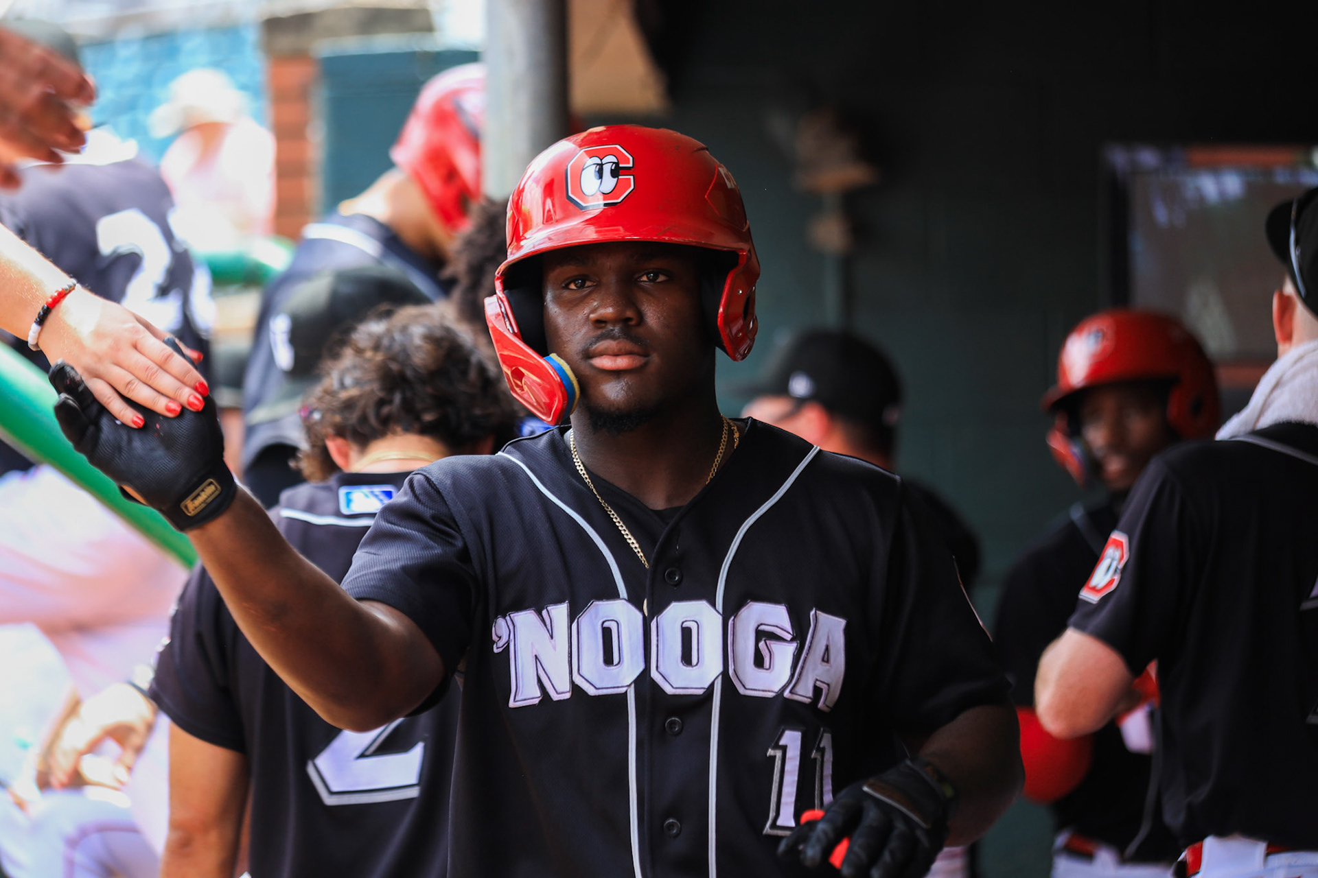 Lookouts vs. Blue Wahoos 6.29 - Hector Rodriguez dugout celebration
