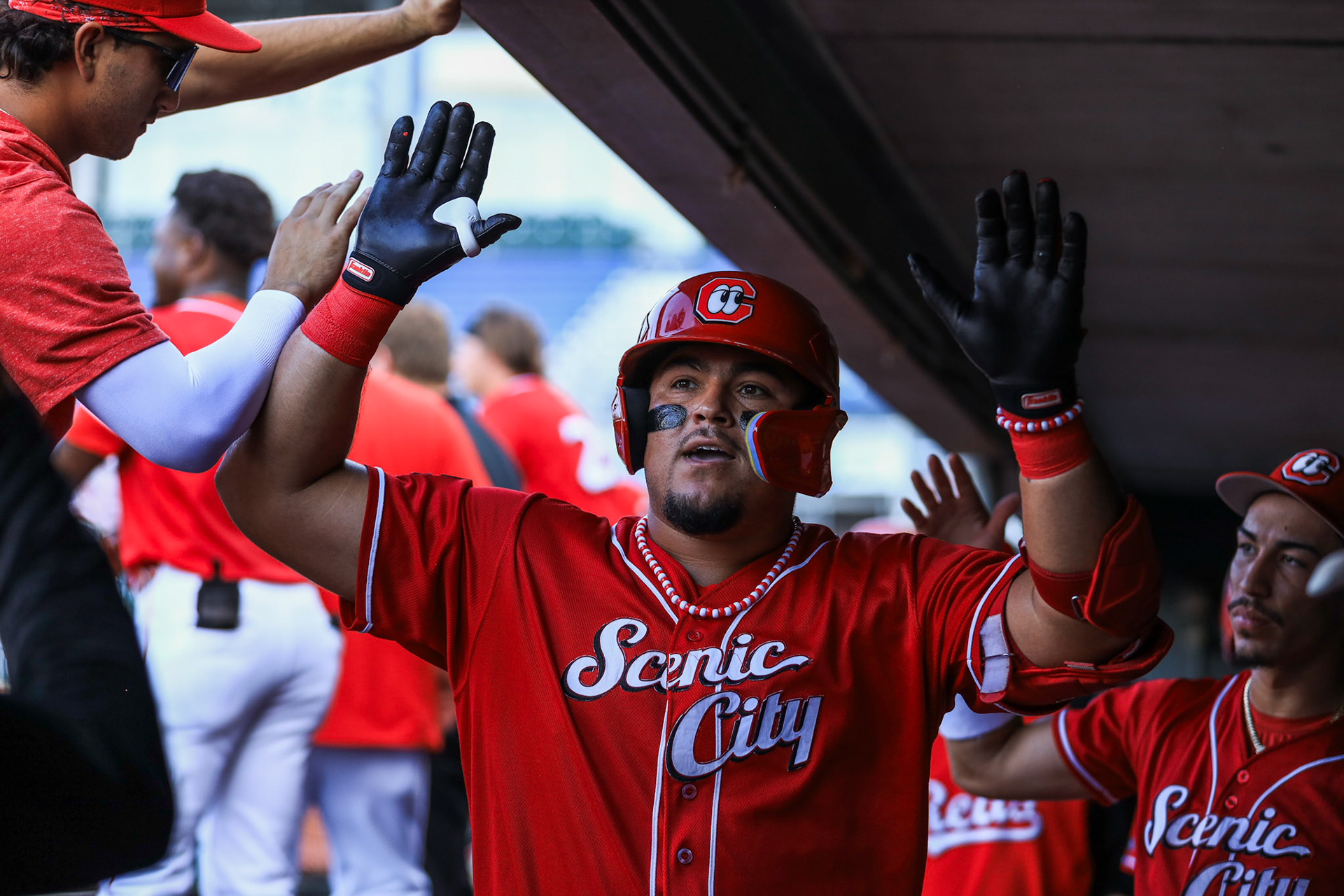 Lookouts vs. Biscuits 8.14 - Ruben Ibarra dugout celebration