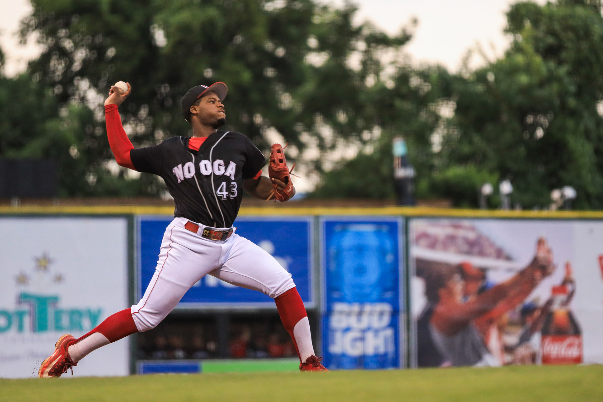 Lookouts vs. Smokies 7.31 - Cam Collier throwing out from third
