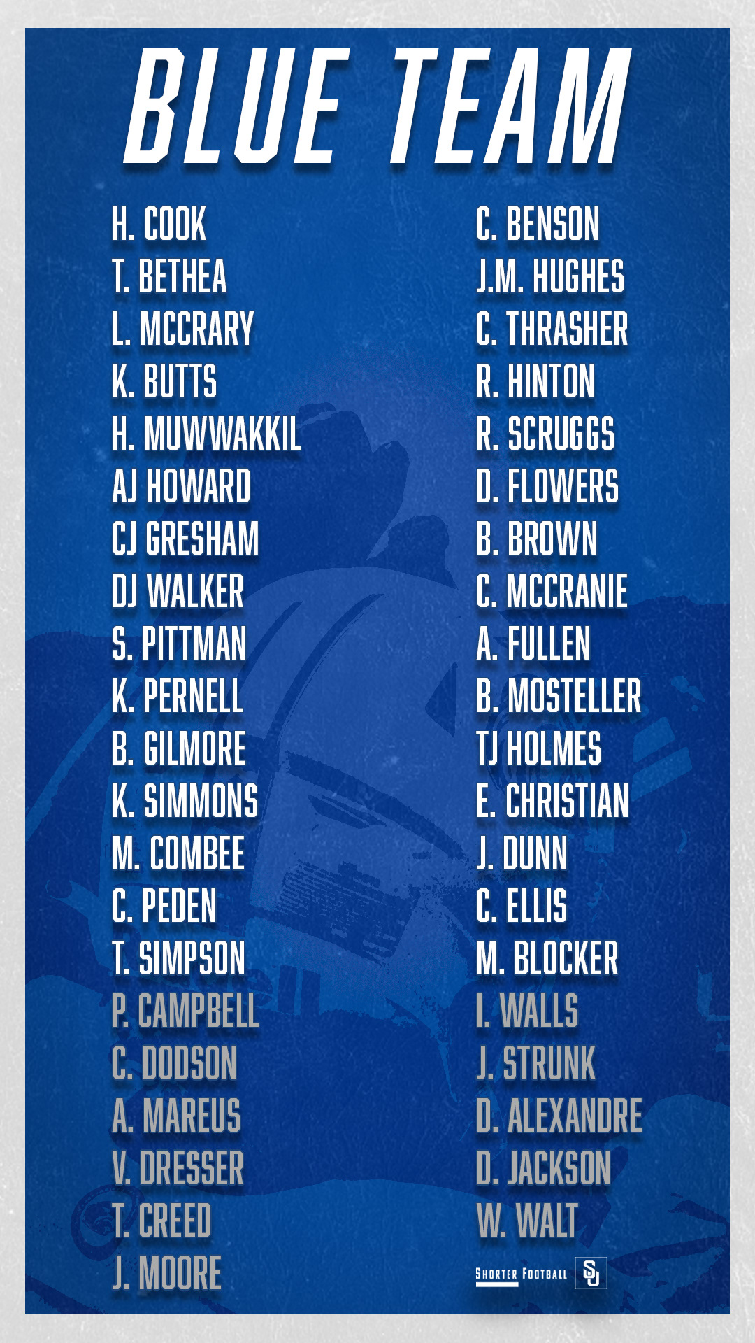 Spring Game Blue Team Roster