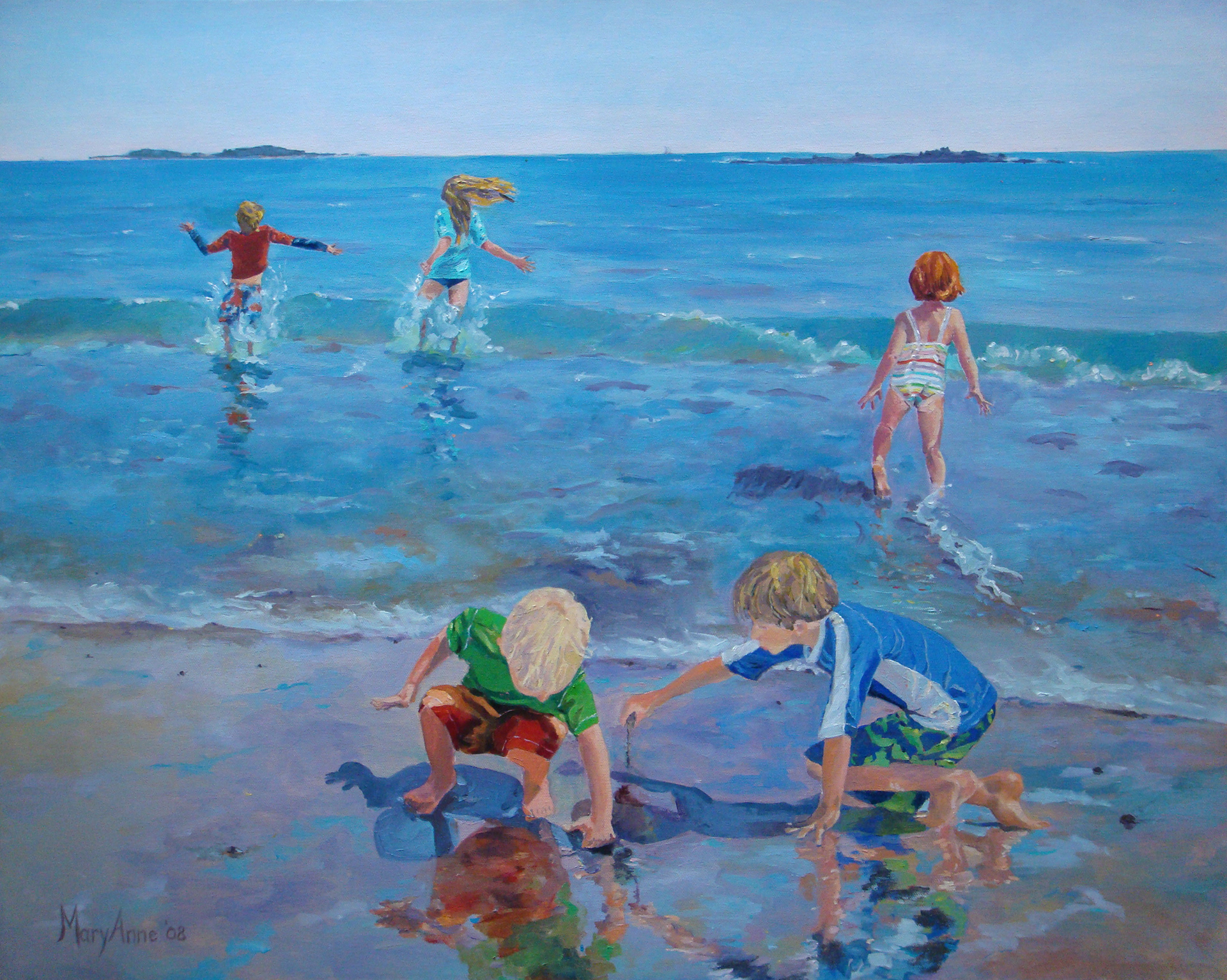 2008 Oil 30x24 "Kids on the Beach"