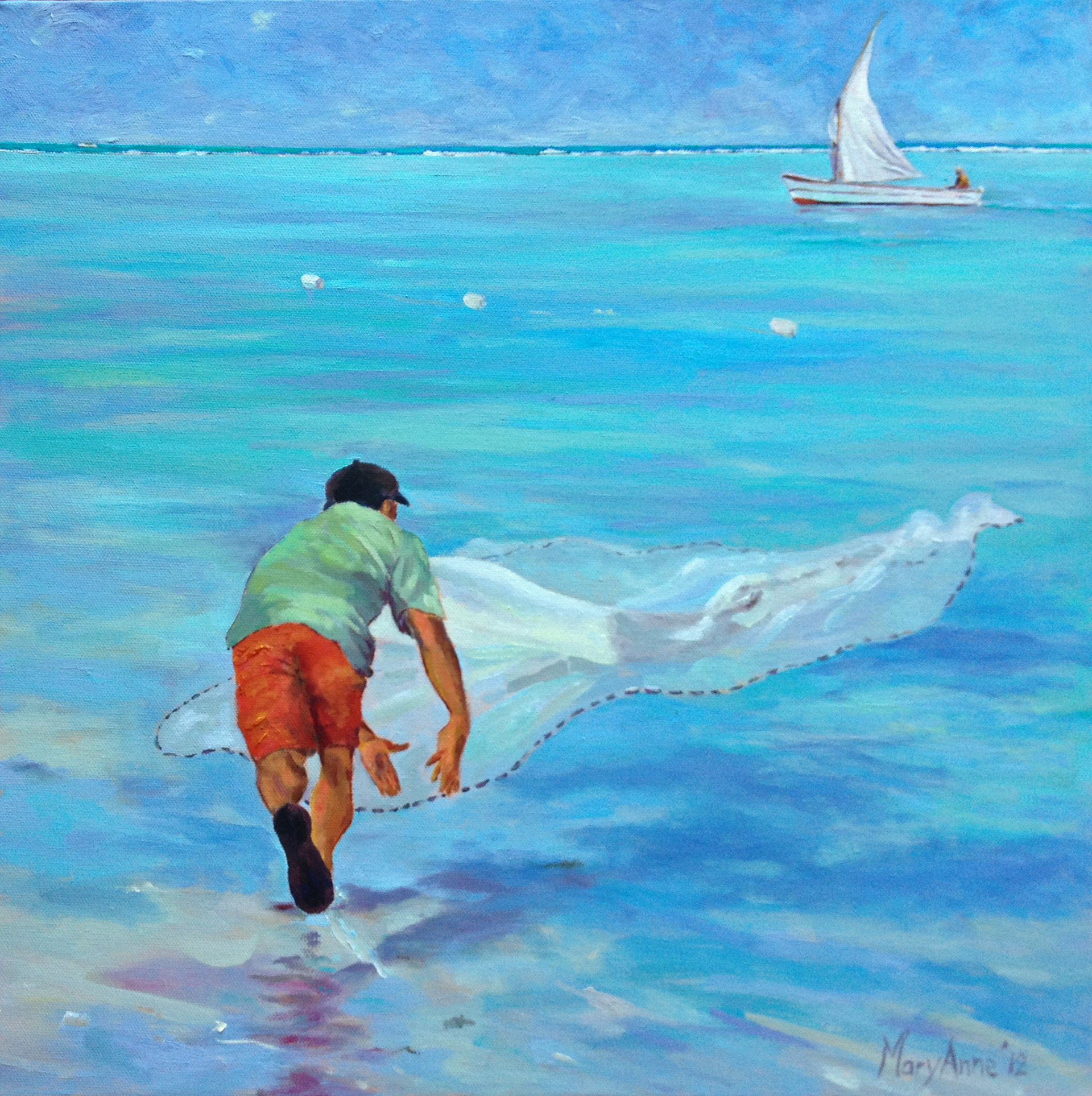 2012-12 Oil 18x18 "Bait Fishing-Mauritius"