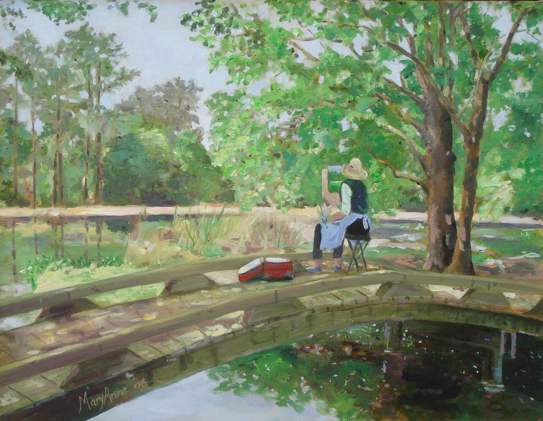 2006 Oil ~20x16 "Spring Island Bridge+Artist