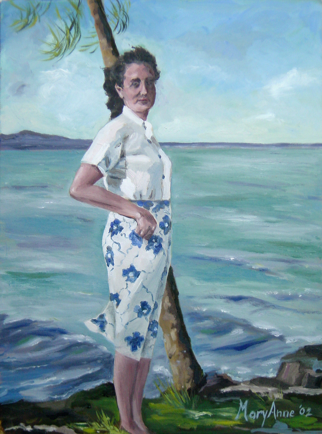 2002 Oil ~12x18 "My Mother in Mauritius 1960s"
