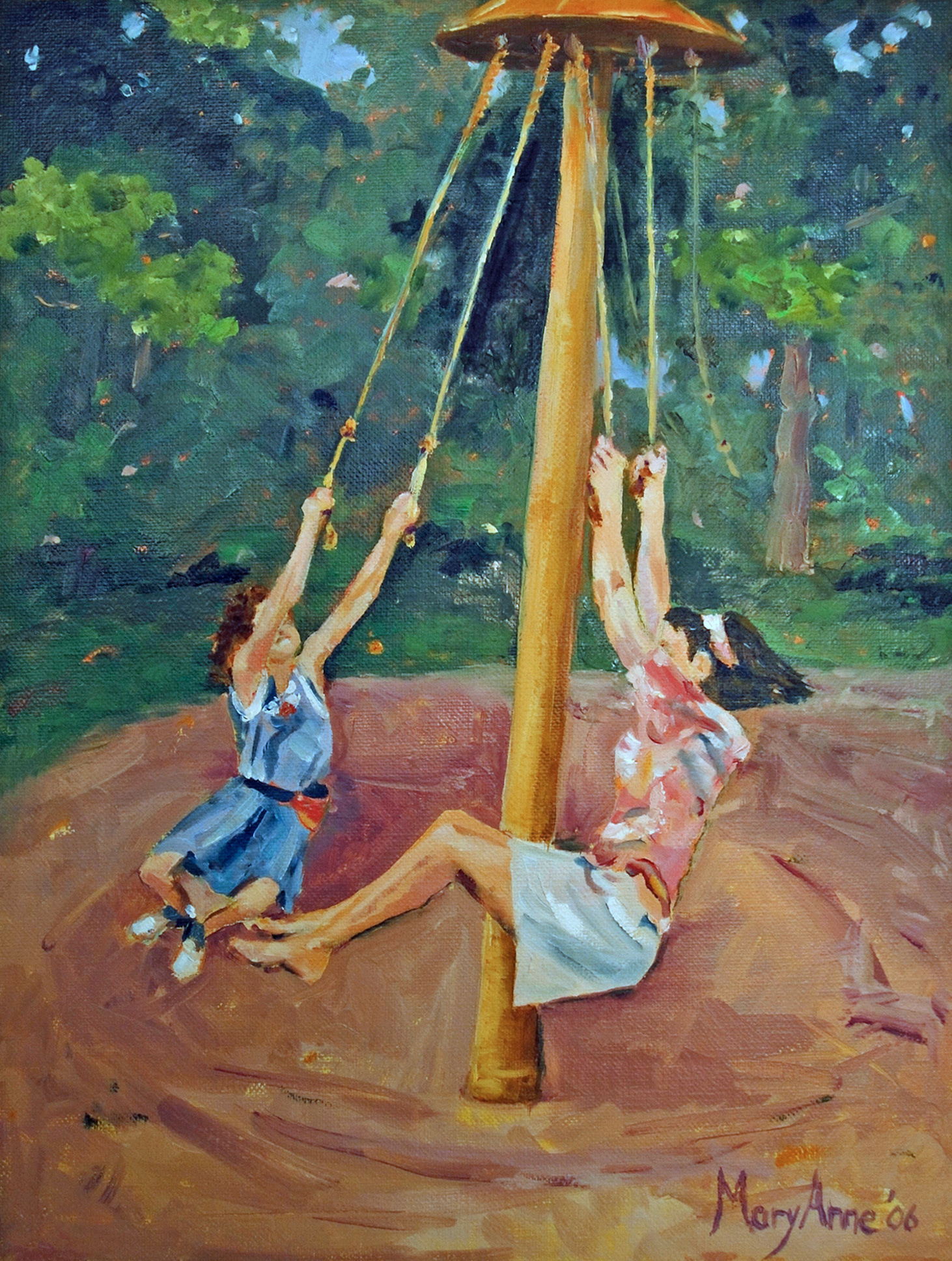 2006 Oil ~14x18 "Kara+Mom on Swing"