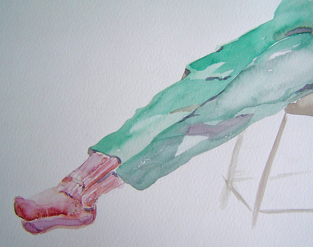 1997 Watercolor ~10x8 "Red Socks+Green Pants"