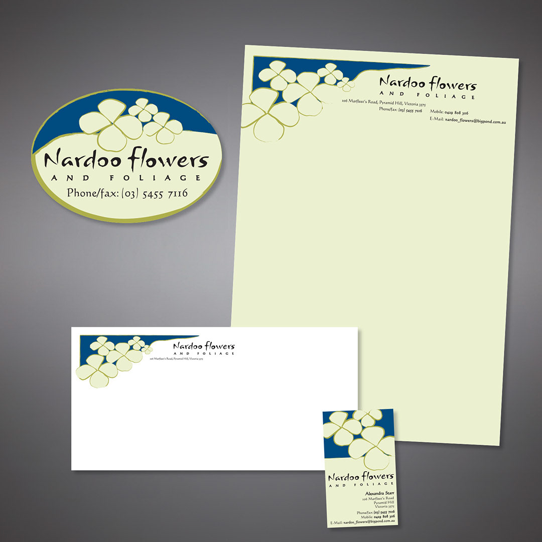 Letterhead collateral for Nardoo Flowers. A wholesaler for cut flowers.
