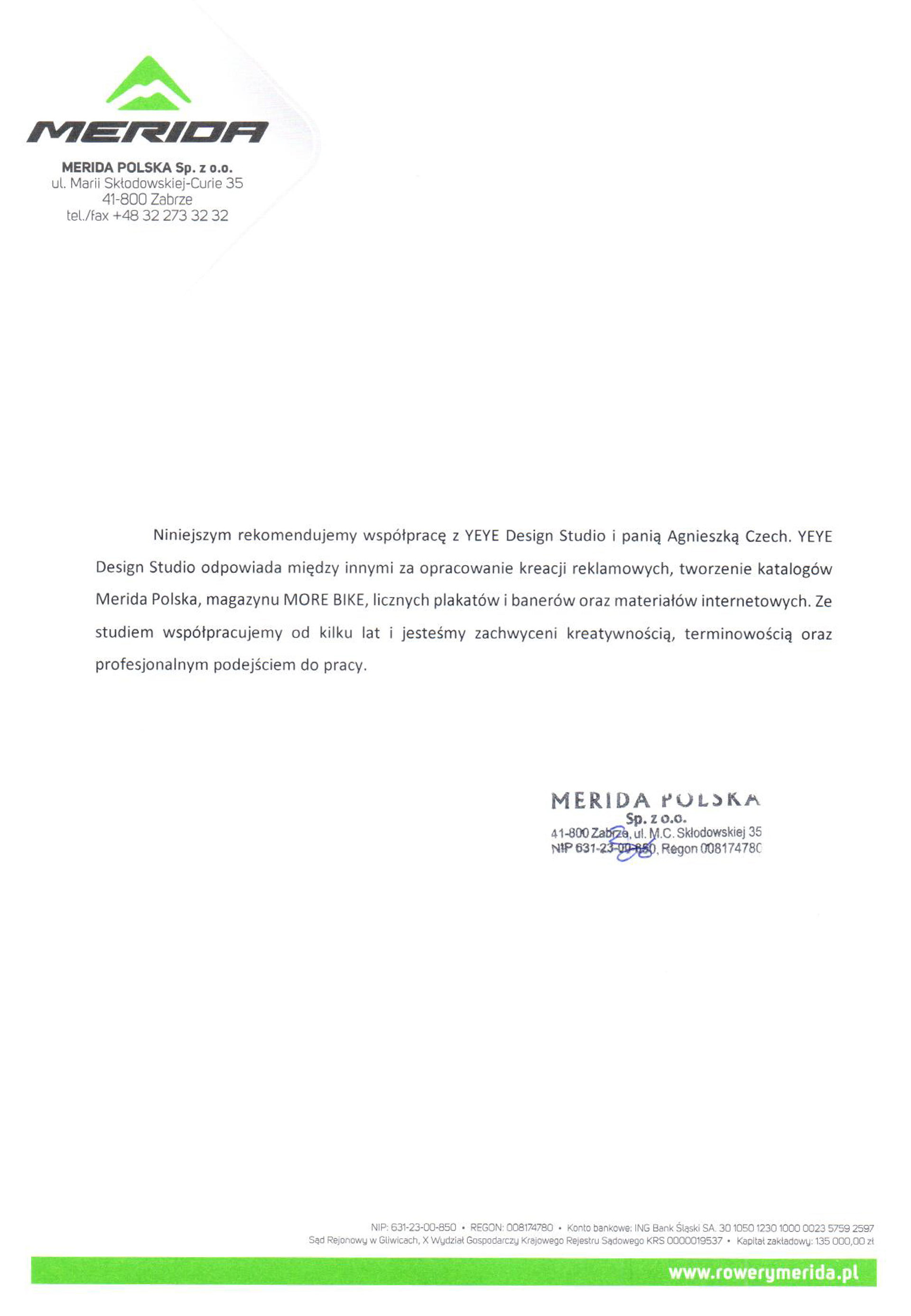 YeYe Design Studio referencje Merida