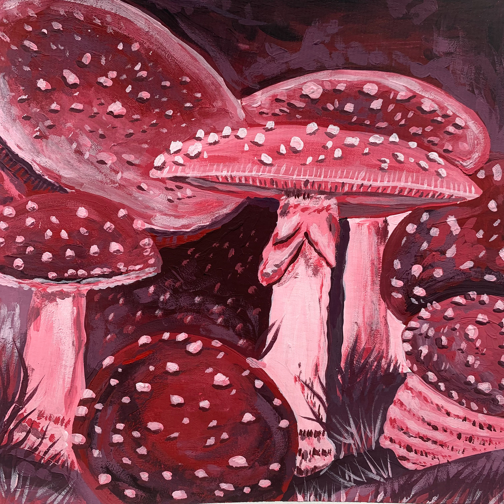 Mushroom Color Study (Analogous), Acrylica Gouache on Bristol, 2021, 8x8"