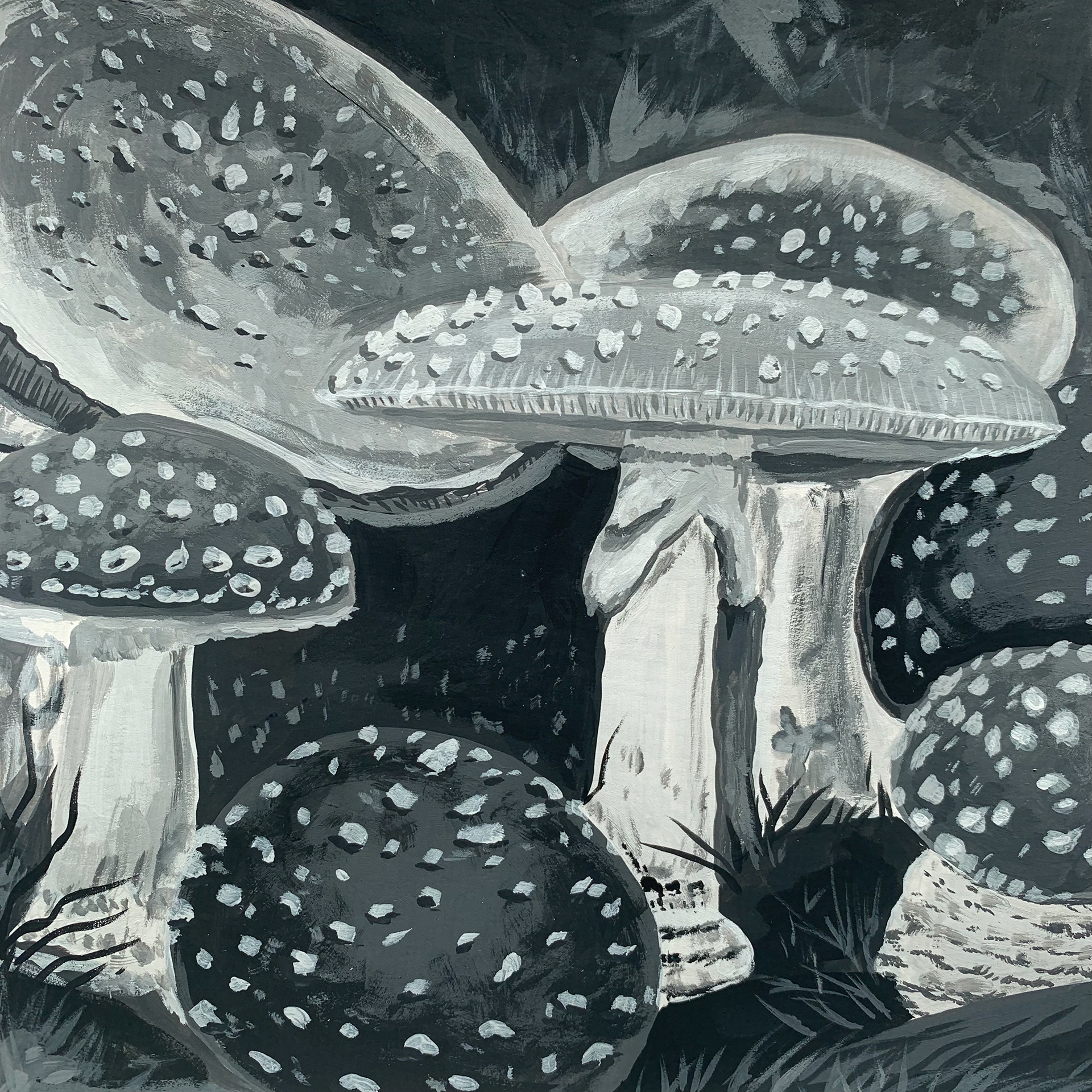 Mushroom Color Study (Monochrome), Acrylica Gouache on Bristol, 2021, 8x8"