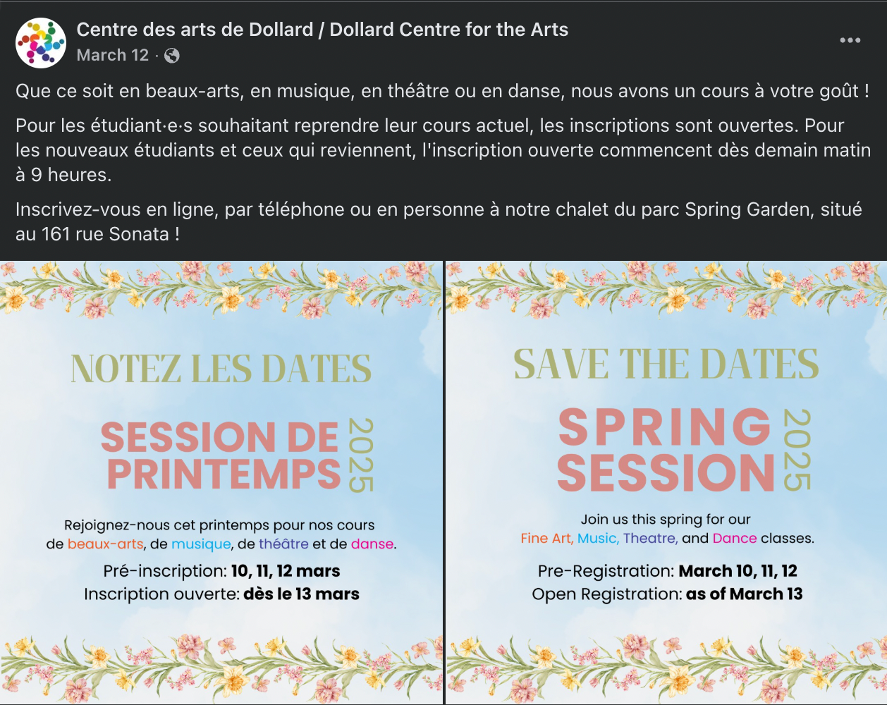 Promotional post to encourage registration for a spring course session.